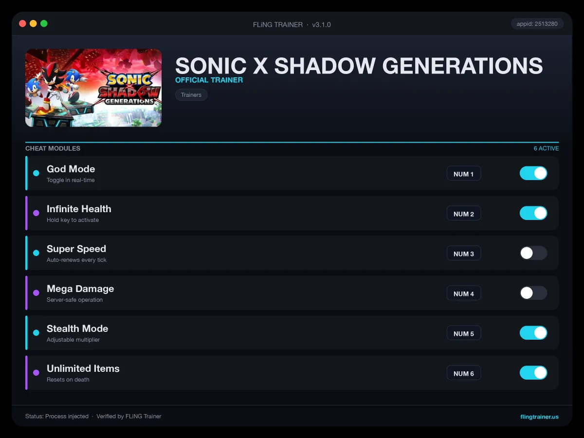 SONIC X SHADOW GENERATIONS Trainer interface