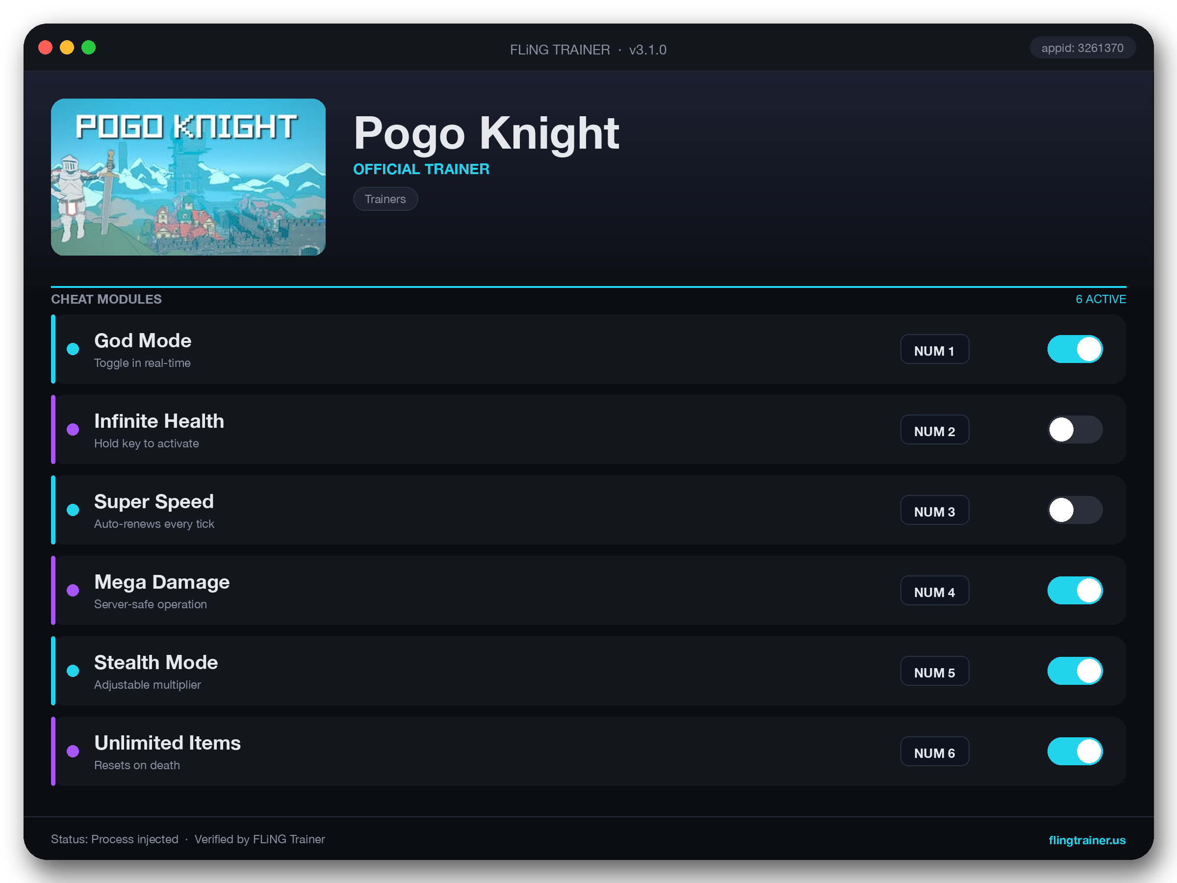 Pogo Knight Trainer interface