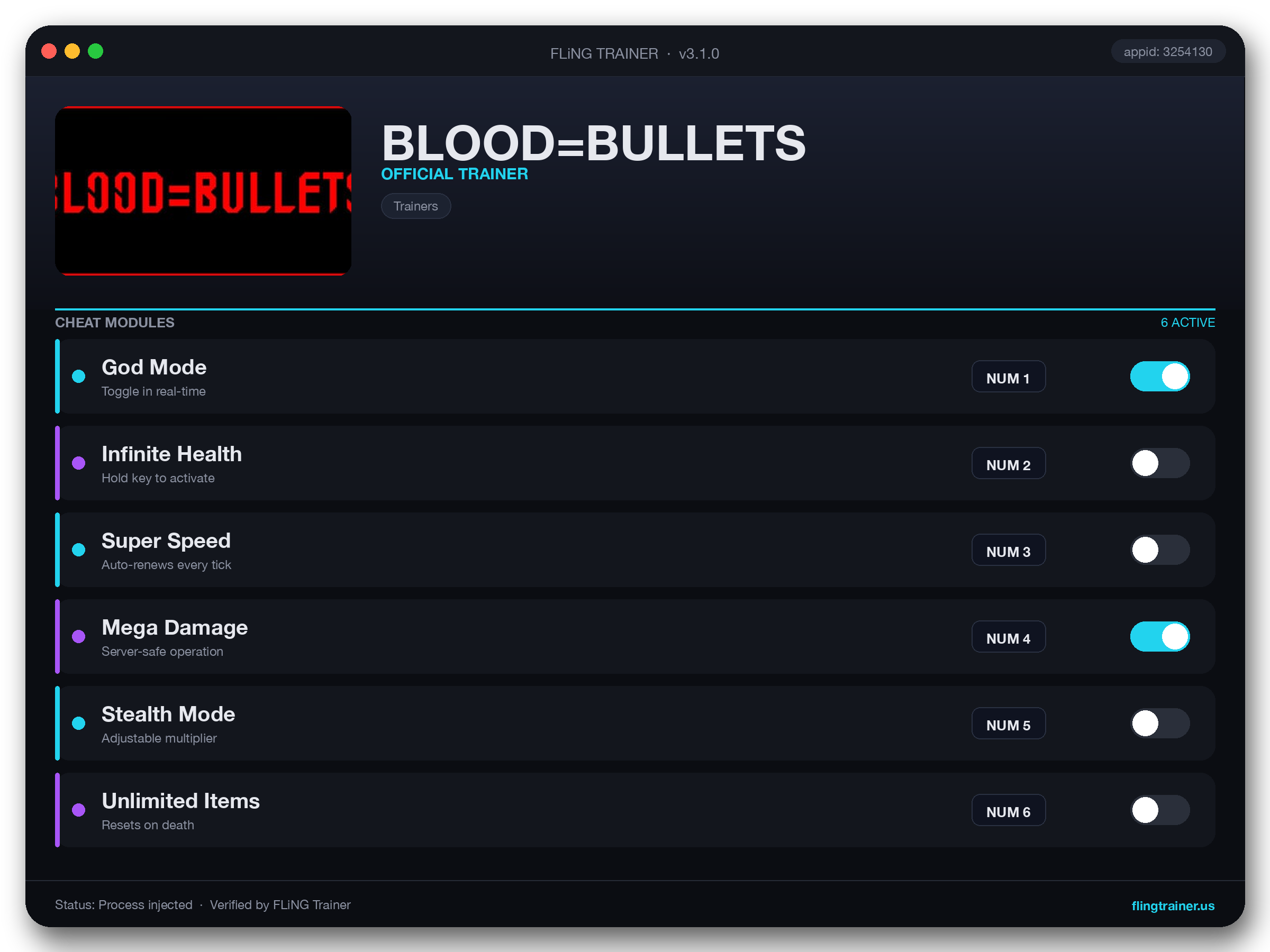 BLOOD=BULLETS Trainer interface