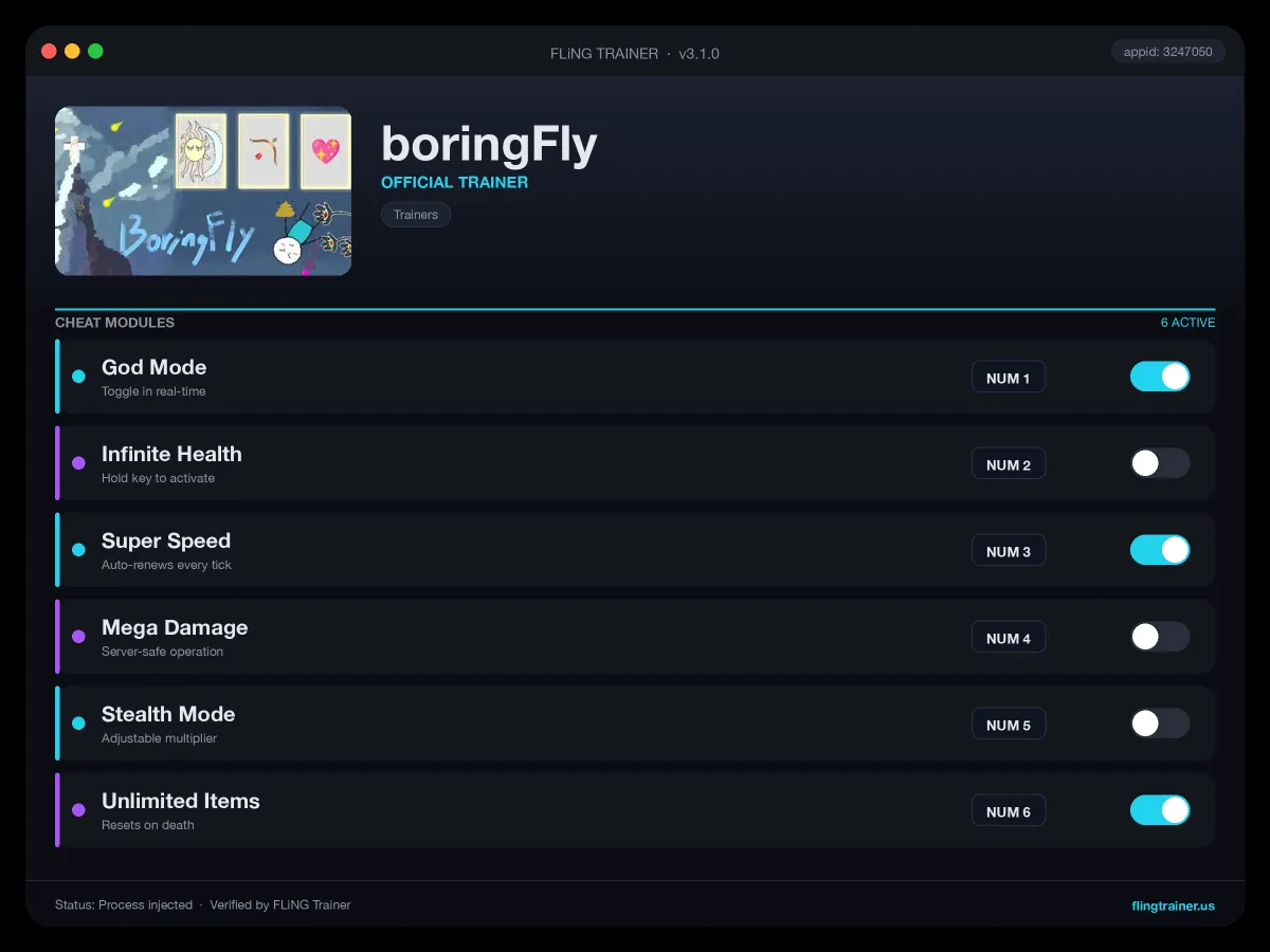 boringFly Trainer interface