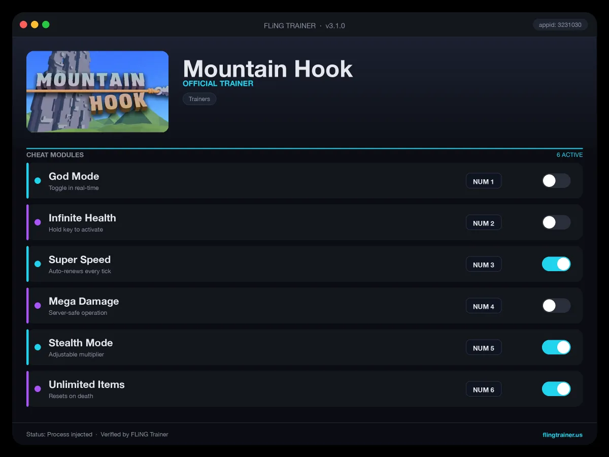 Mountain Hook Trainer interface