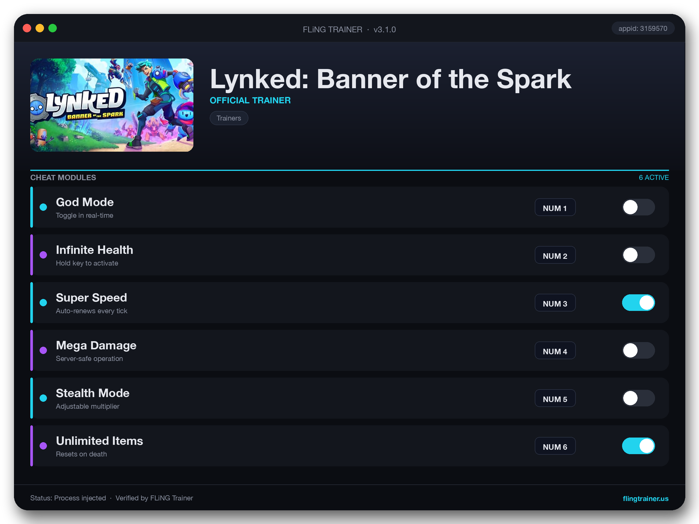 Lynked: Banner of the Spark Trainer interface