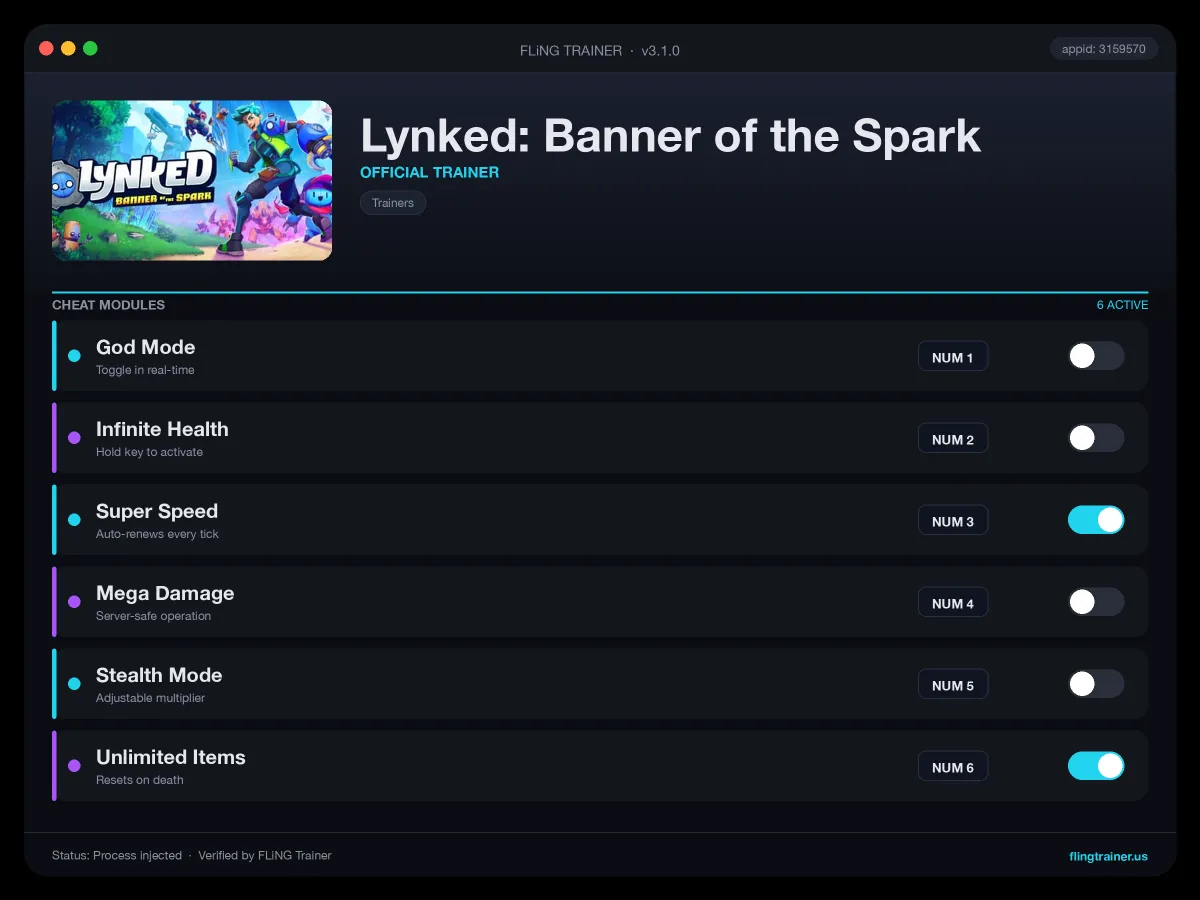 Lynked: Banner of the Spark Trainer interface