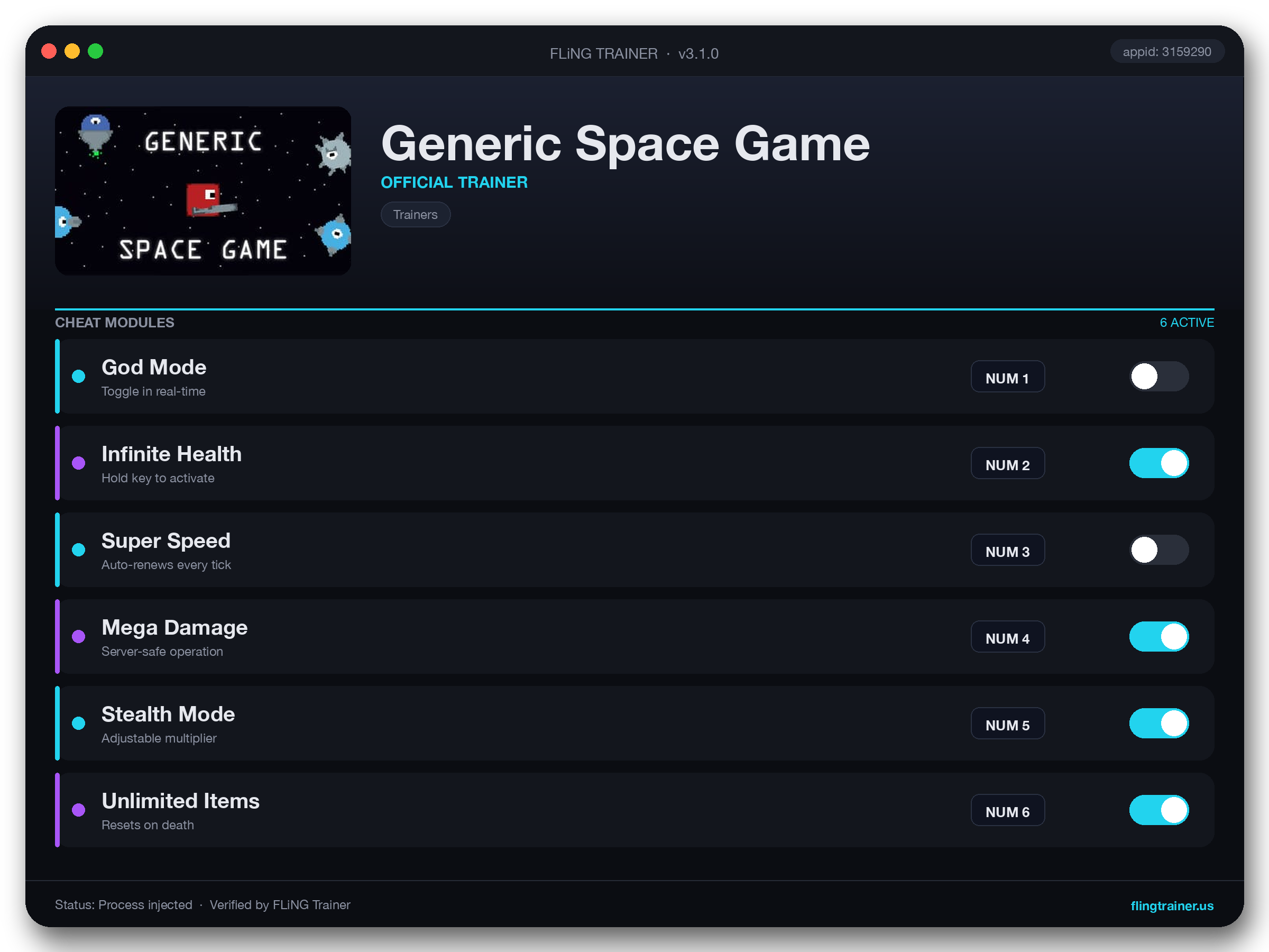 Generic Space Game Trainer interface