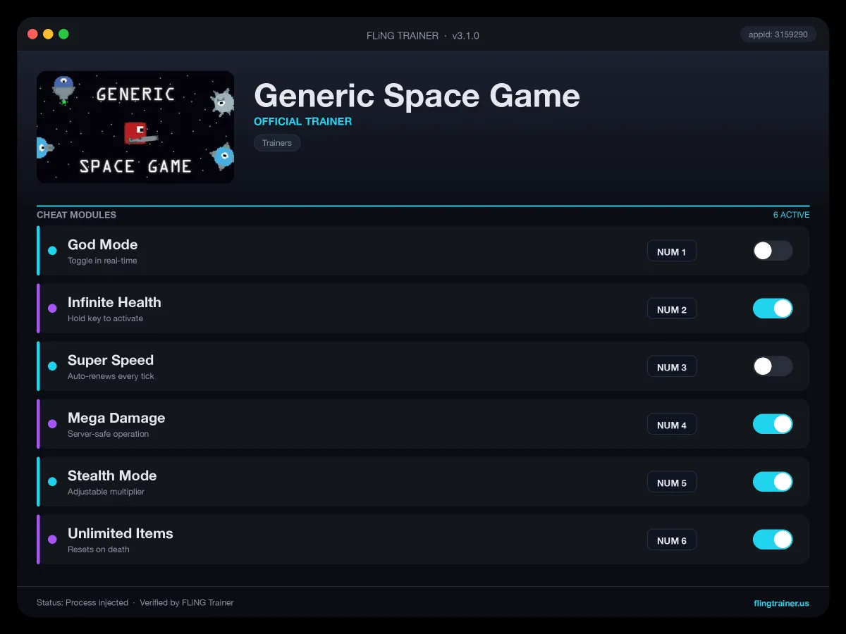 Generic Space Game Trainer interface