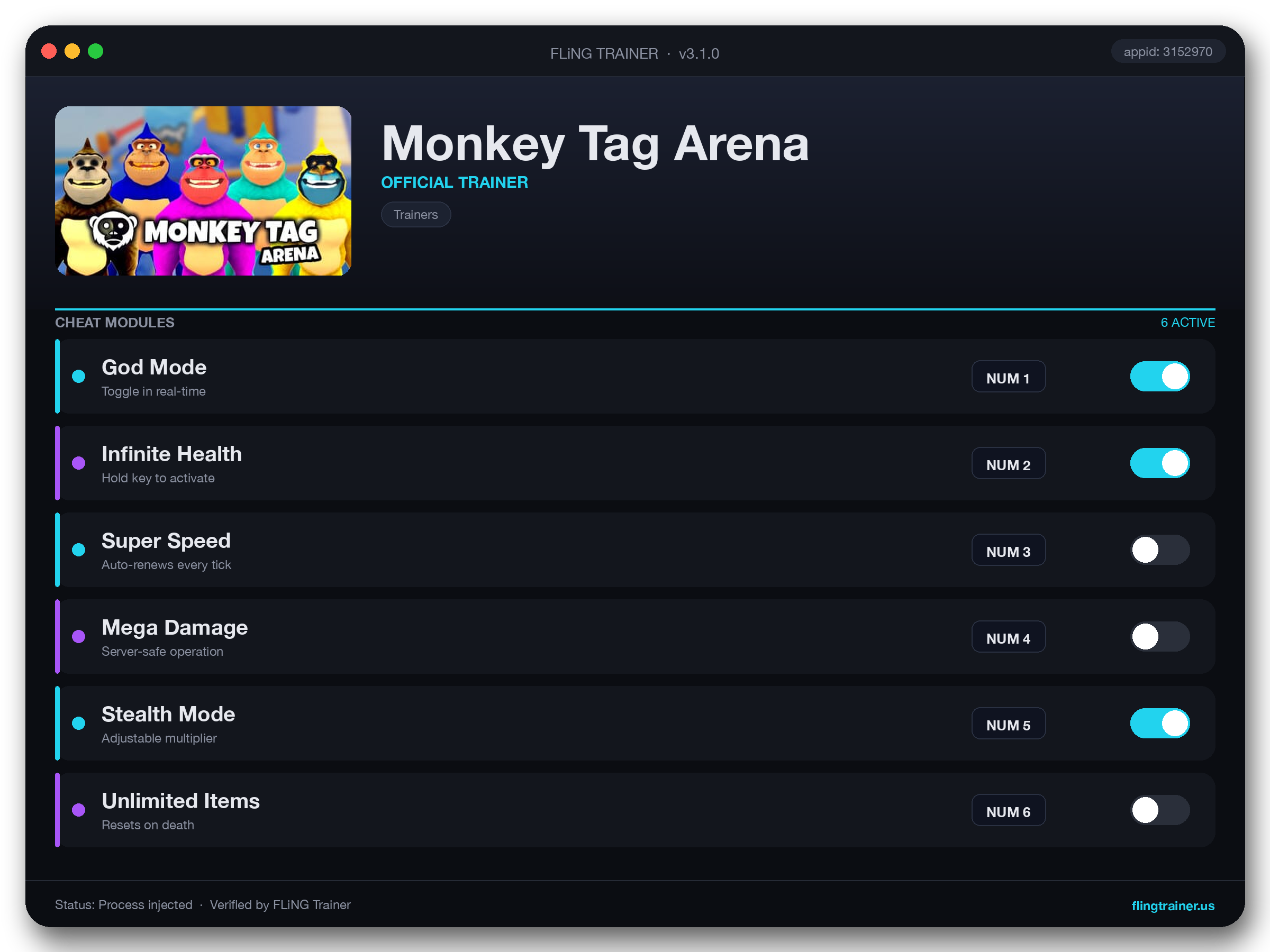 Monkey Tag Arena Trainer interface