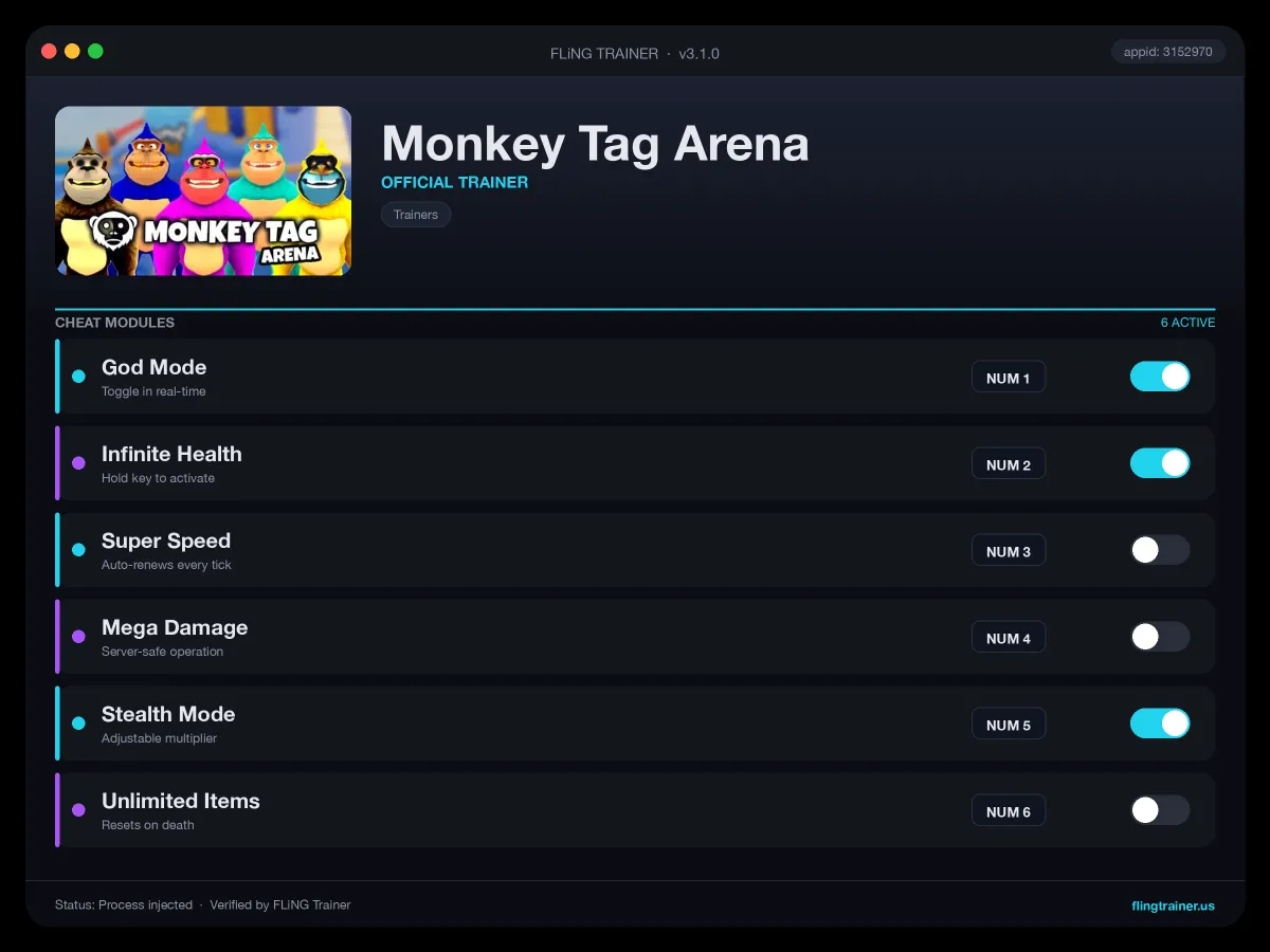 Monkey Tag Arena Trainer interface