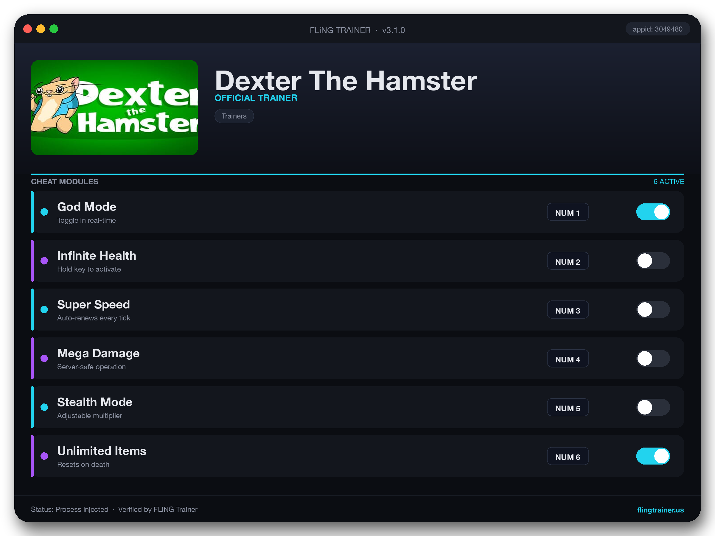 Dexter The Hamster Trainer interface
