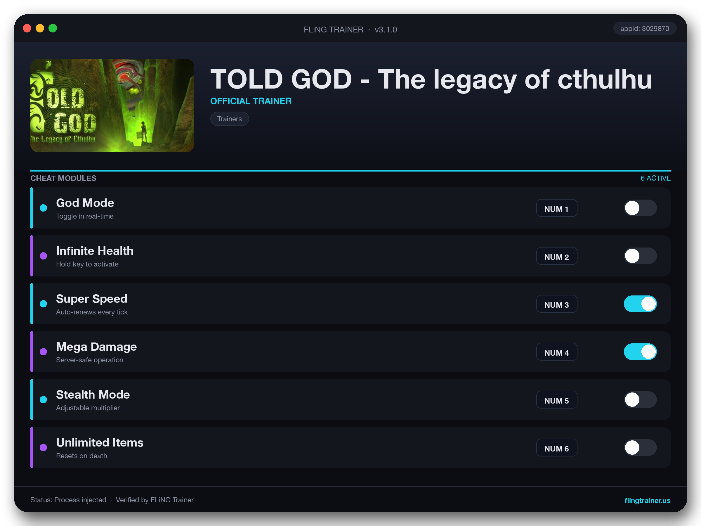 TOLD GOD - The legacy of cthulhu Trainer interface