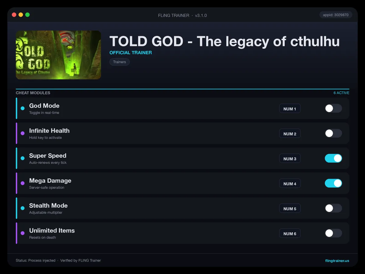TOLD GOD - The legacy of cthulhu Trainer interface
