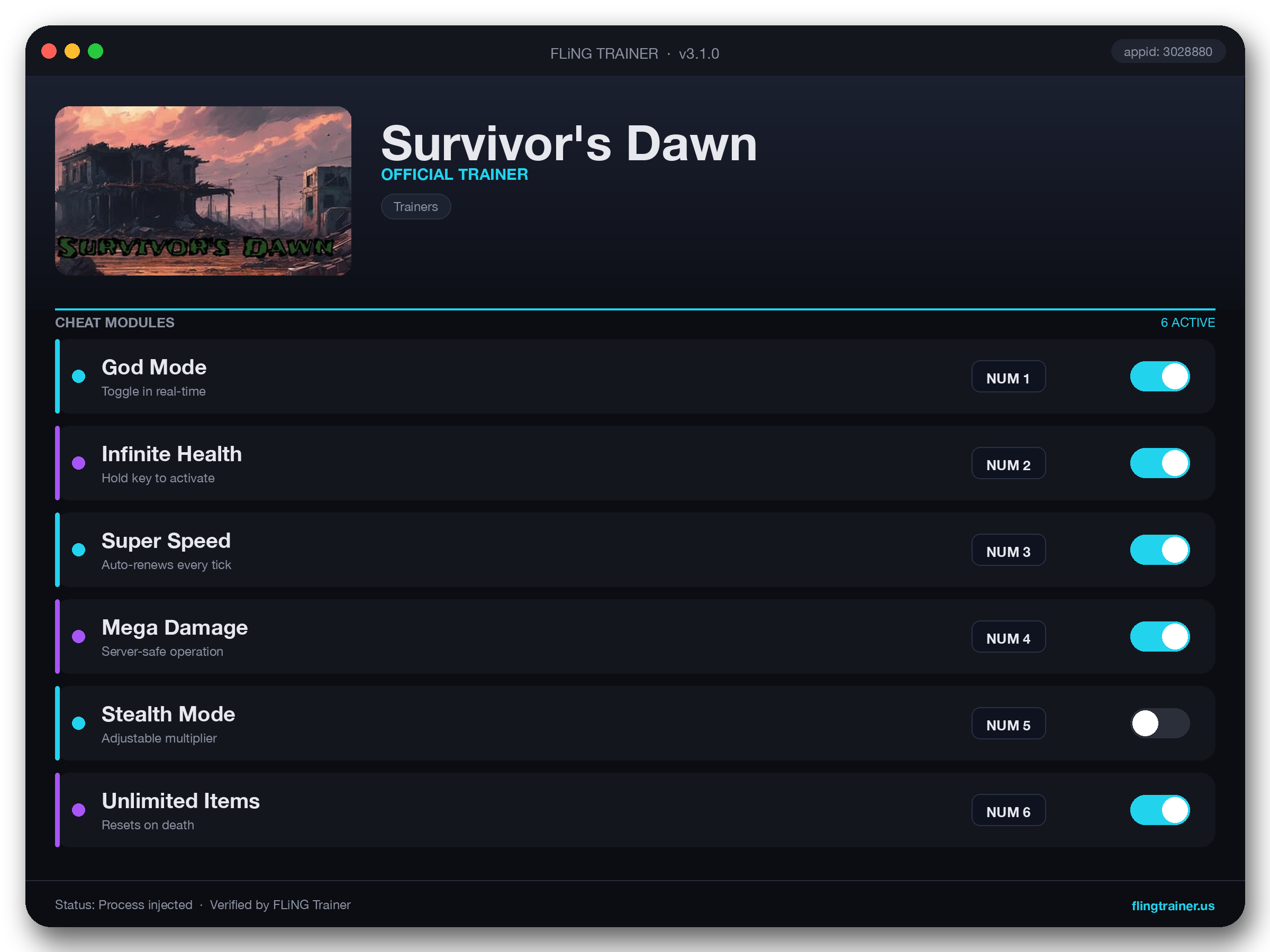 Survivor's Dawn Trainer interface
