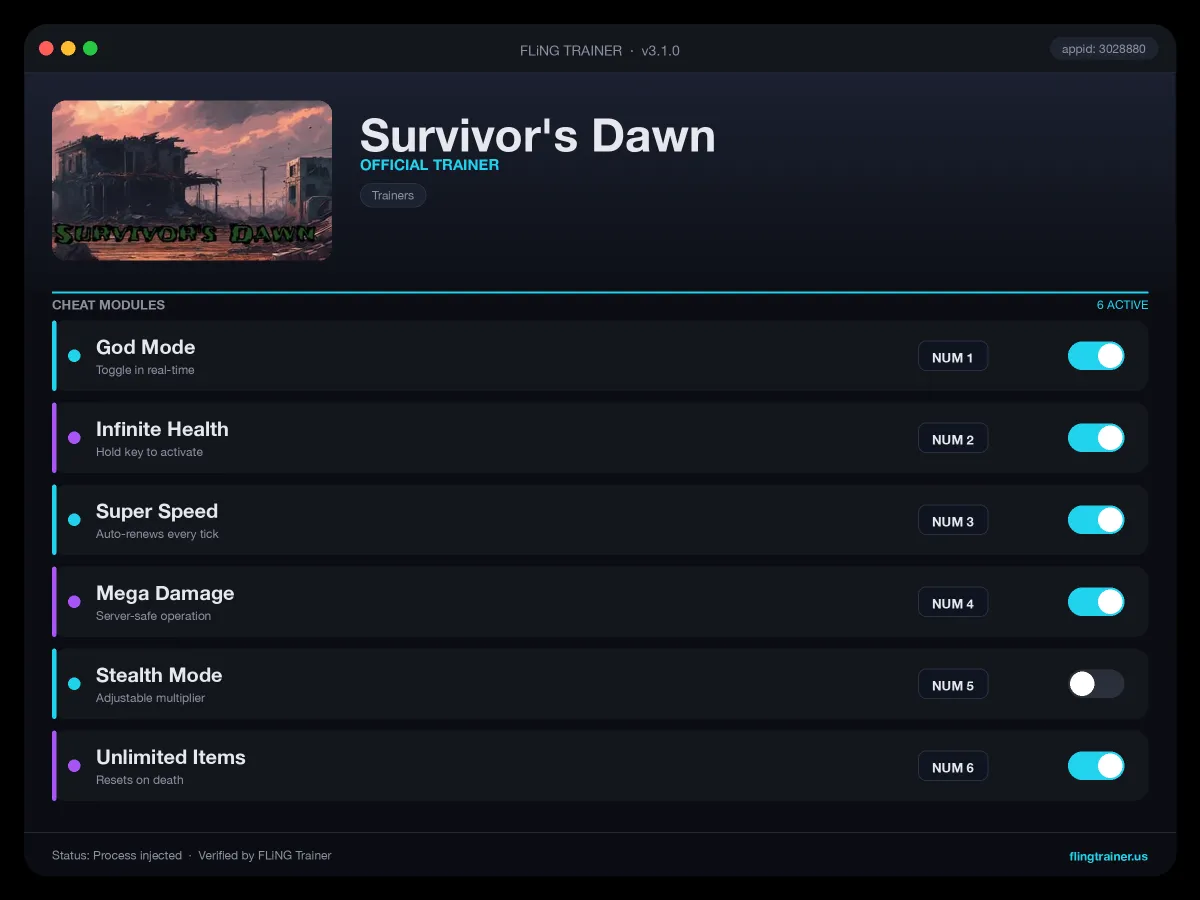 Survivor's Dawn Trainer interface