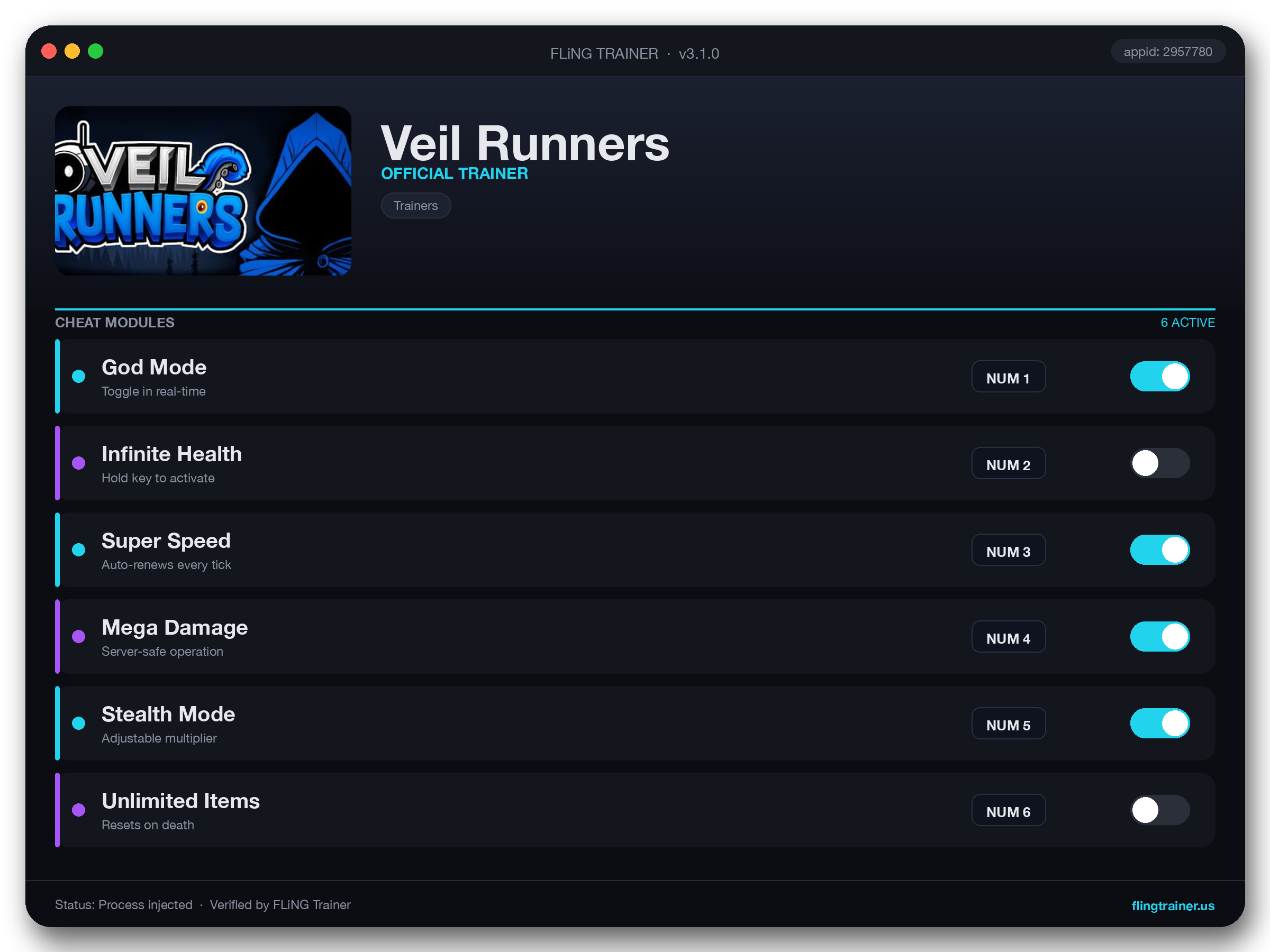 Veil Runners Trainer interface