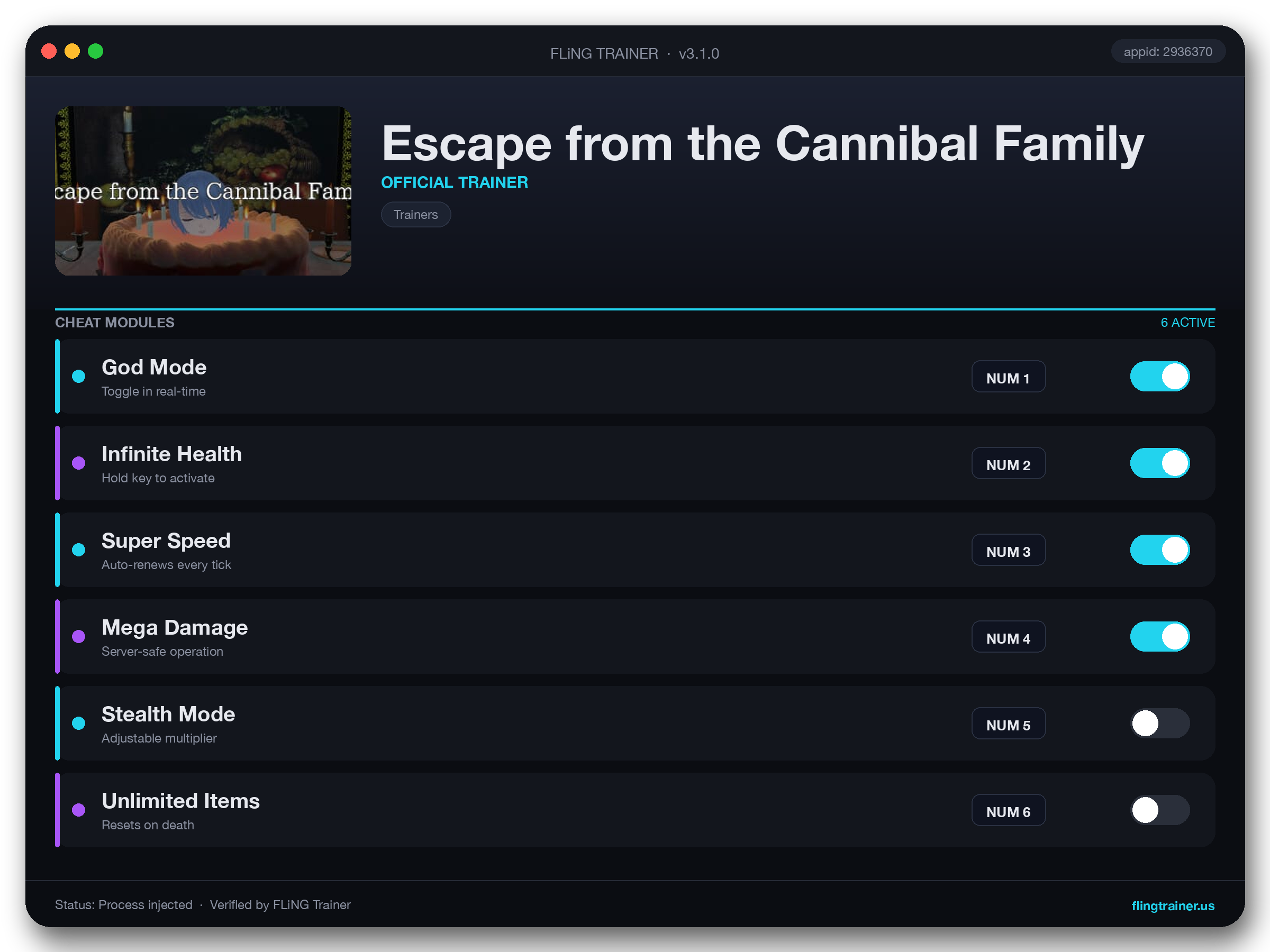 Escape from the Cannibal Family Trainer interface