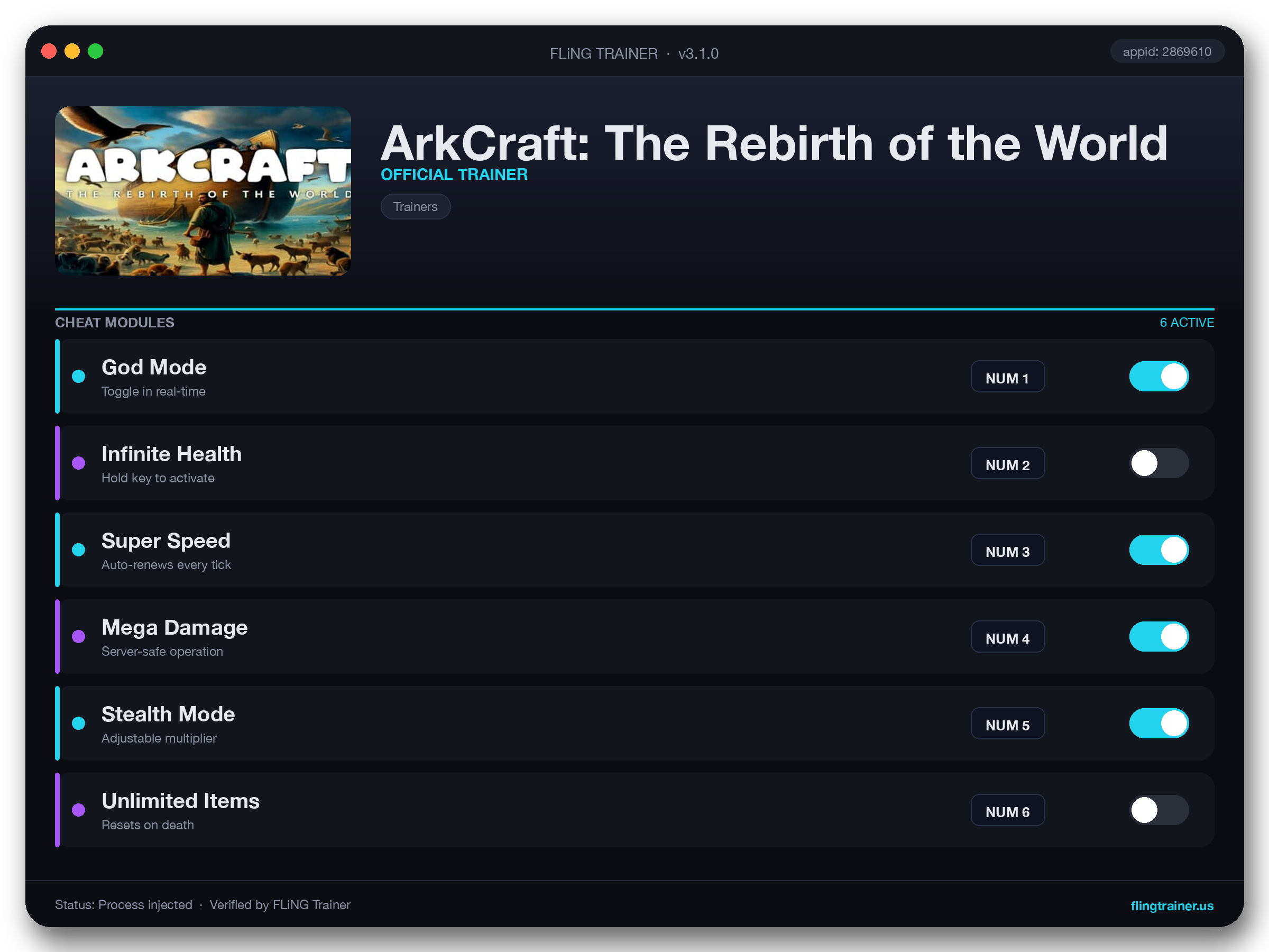ArkCraft: The Rebirth of the World Trainer interface