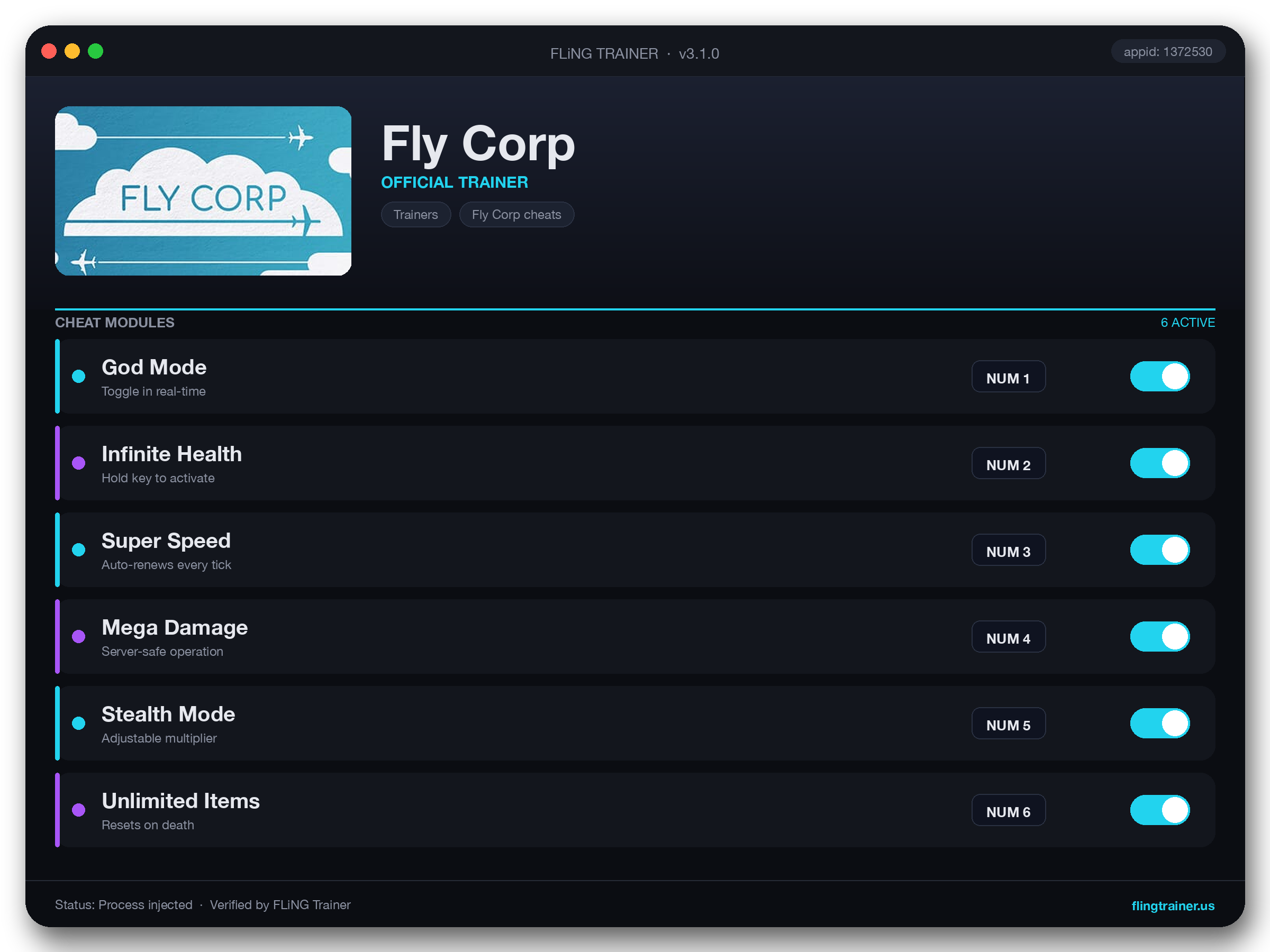 Fly Corp Trainer interface