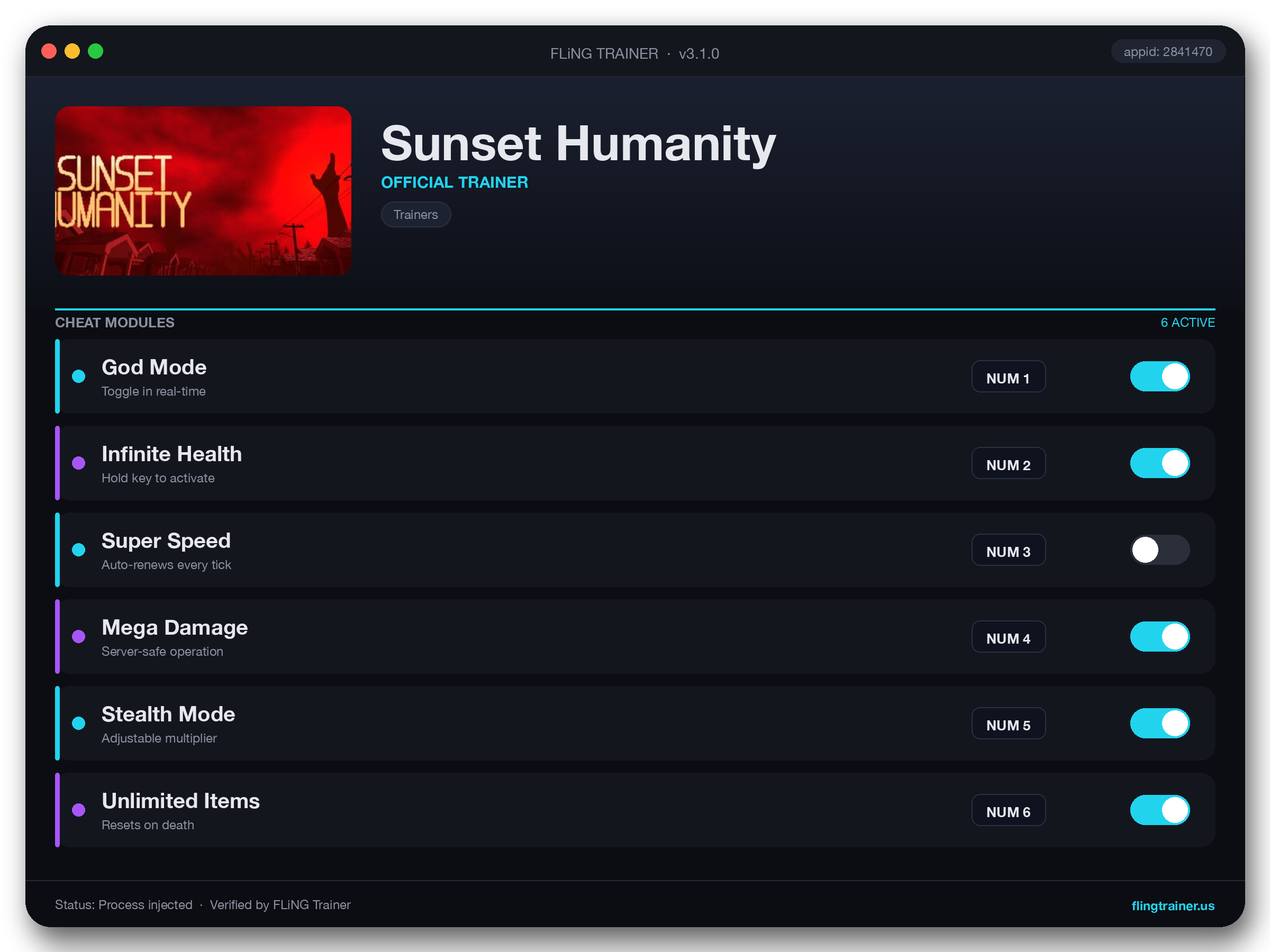 Sunset Humanity Trainer interface