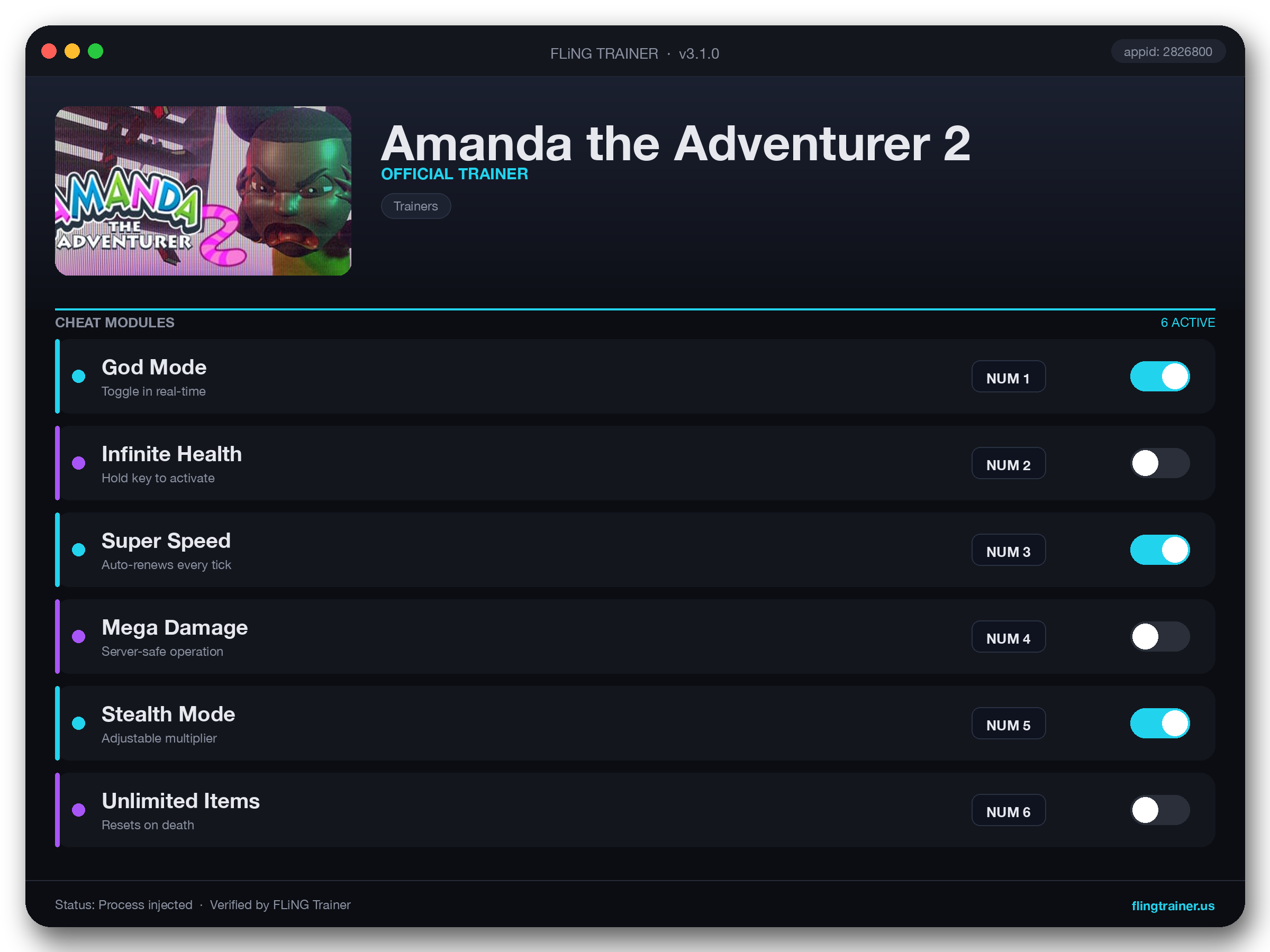 Amanda the Adventurer 2 Trainer interface