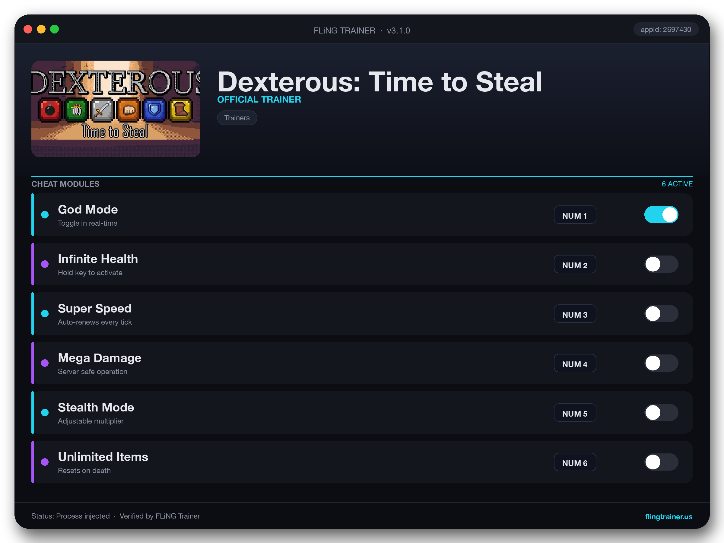 Dexterous: Time to Steal Trainer interface