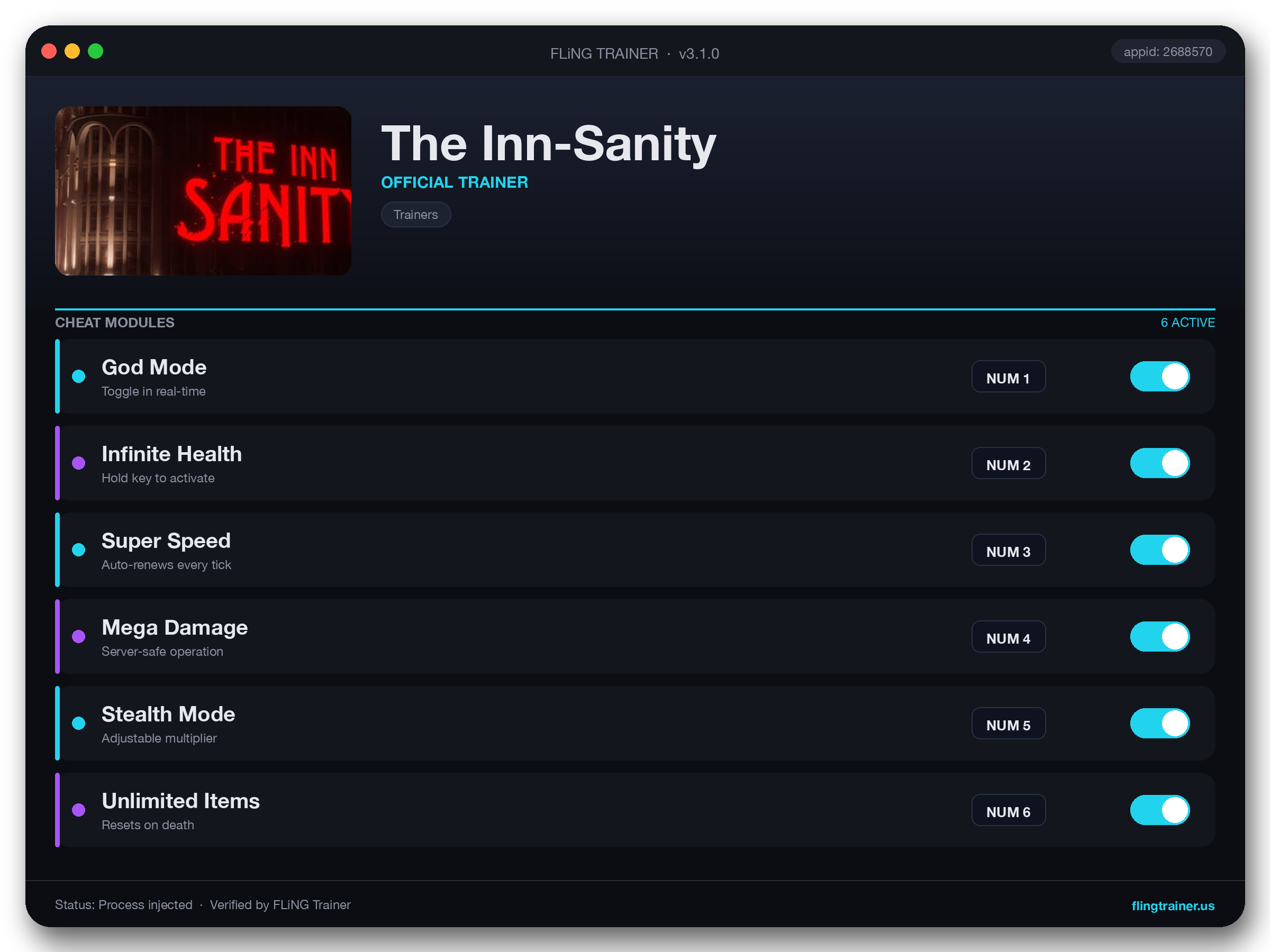 The Inn-Sanity Trainer interface