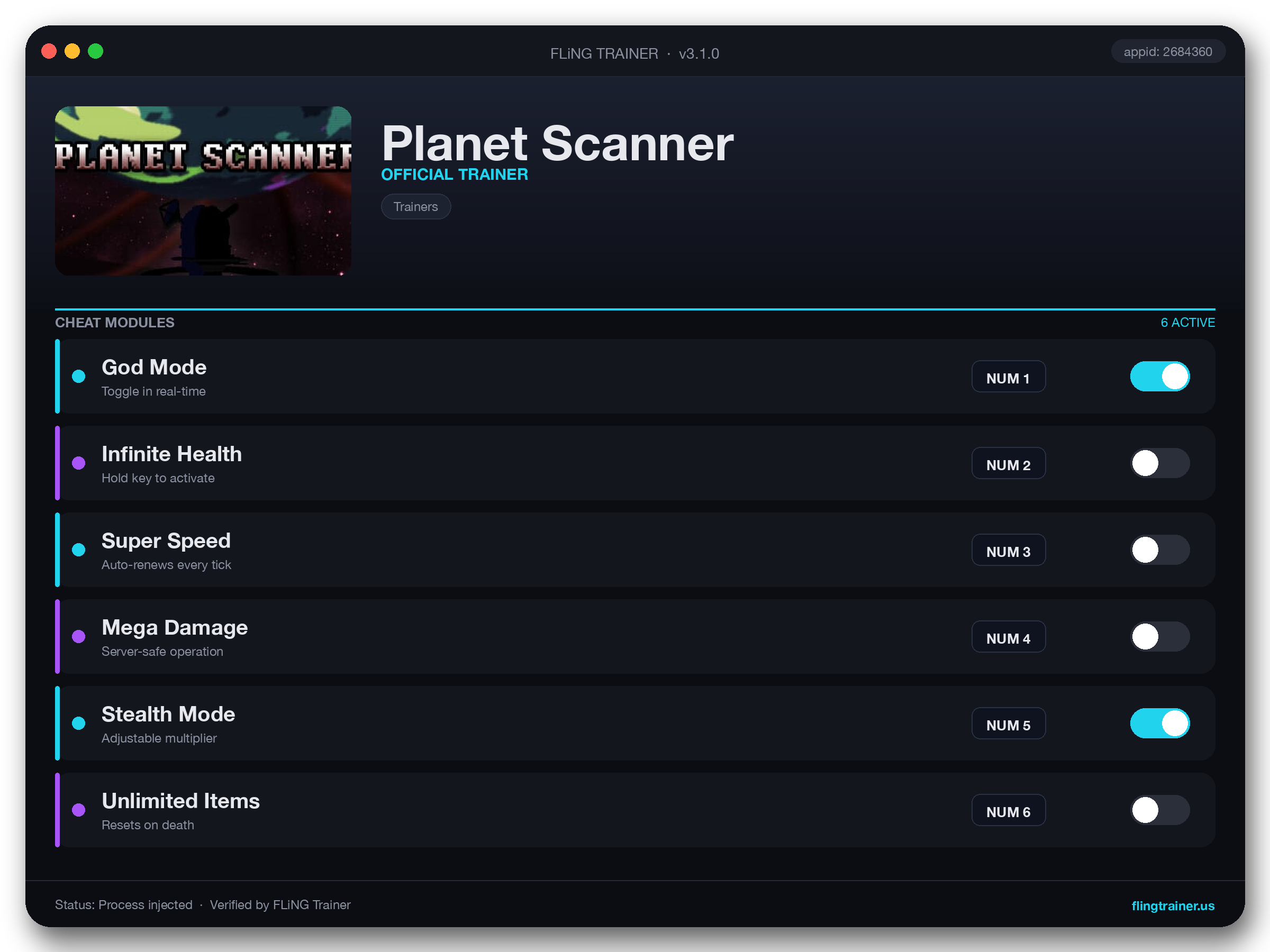 Planet Scanner Trainer interface