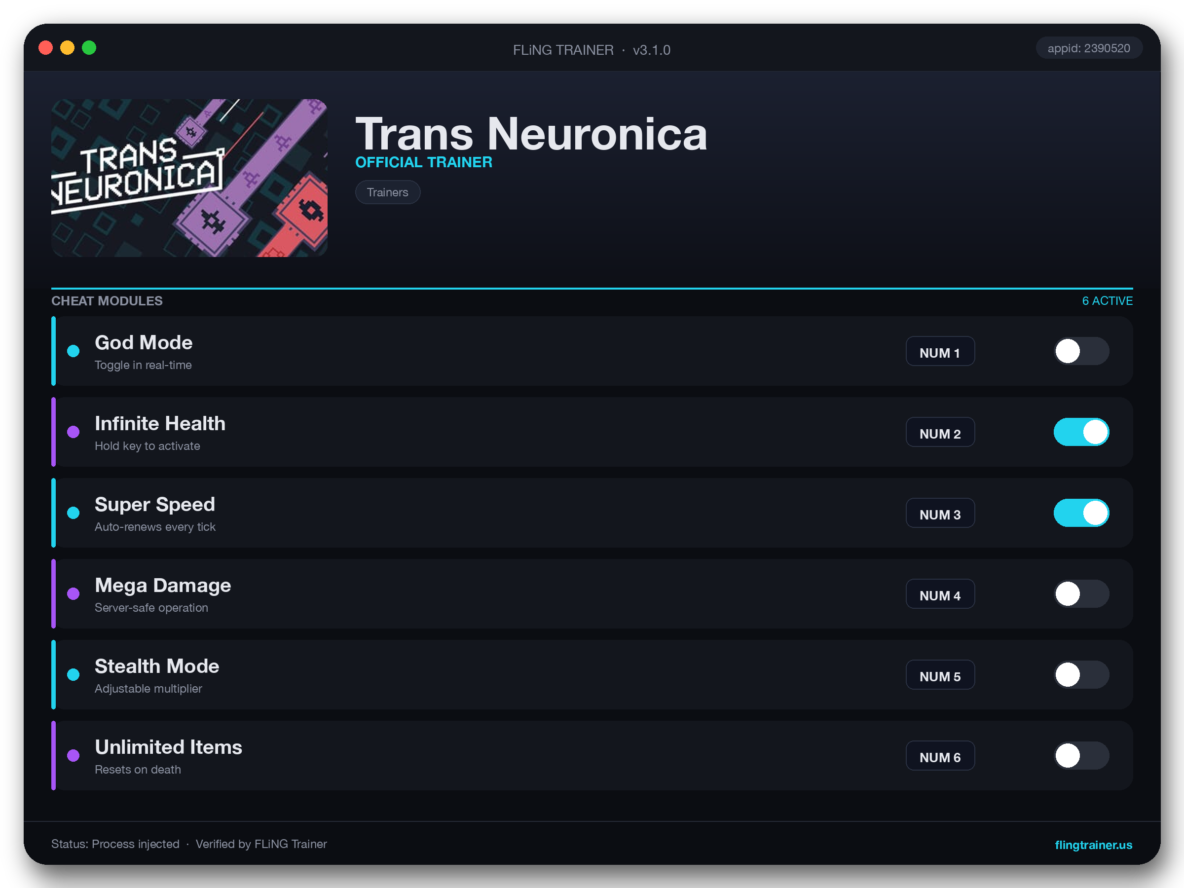 Trans Neuronica Trainer interface
