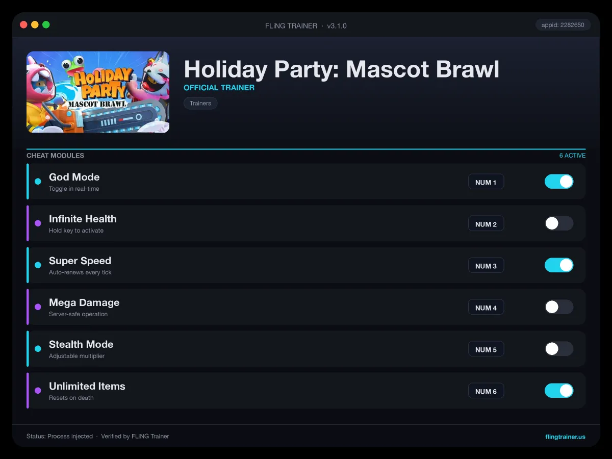 Holiday Party: Mascot Brawl Trainer interface