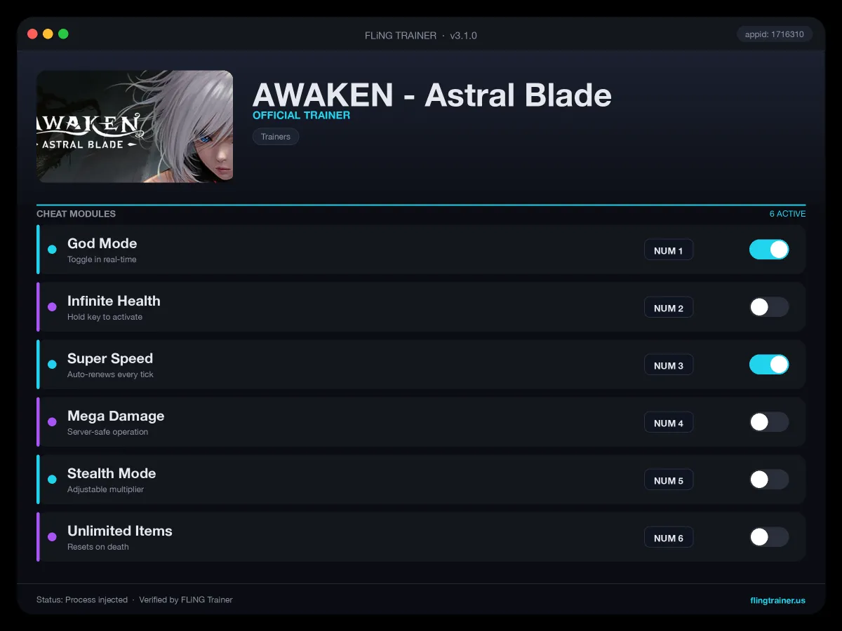 AWAKEN - Astral Blade Trainer interface