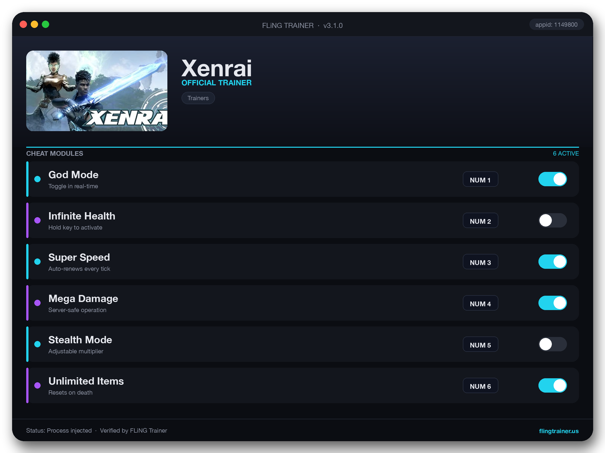 Xenrai Trainer interface