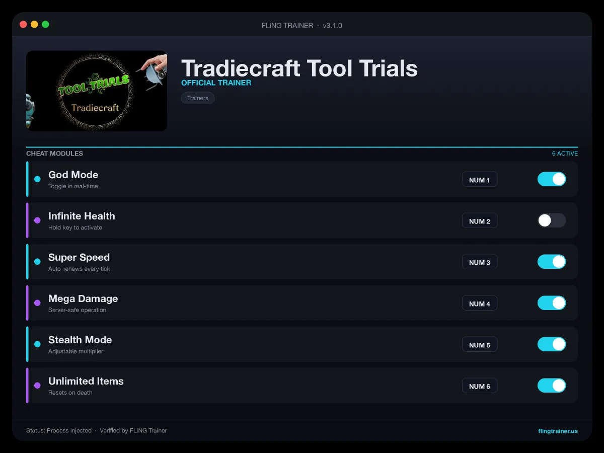 Tradiecraft Tool Trials Trainer interface