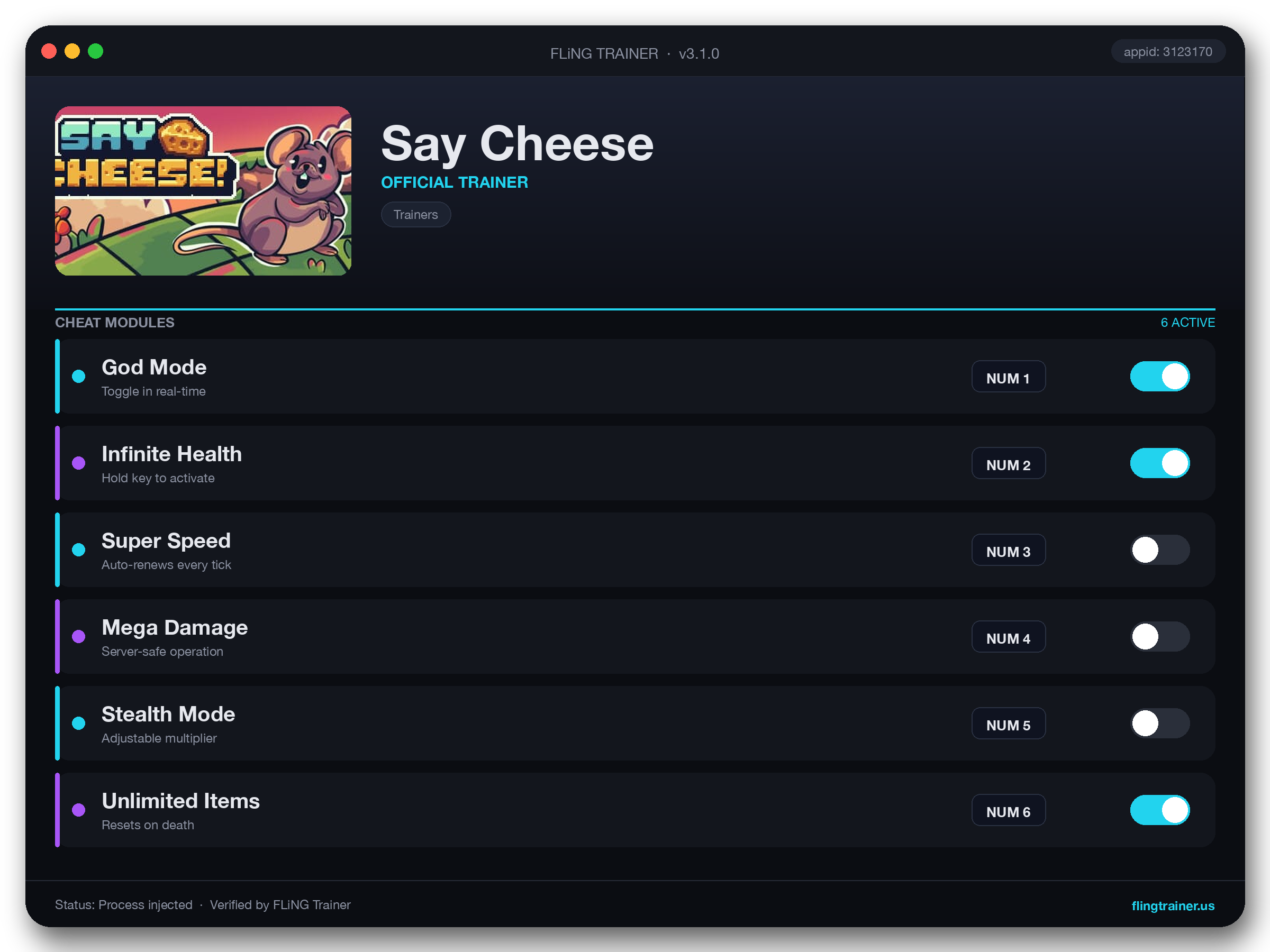 Say Cheese Trainer interface