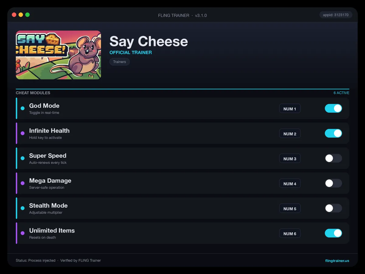 Say Cheese Trainer interface