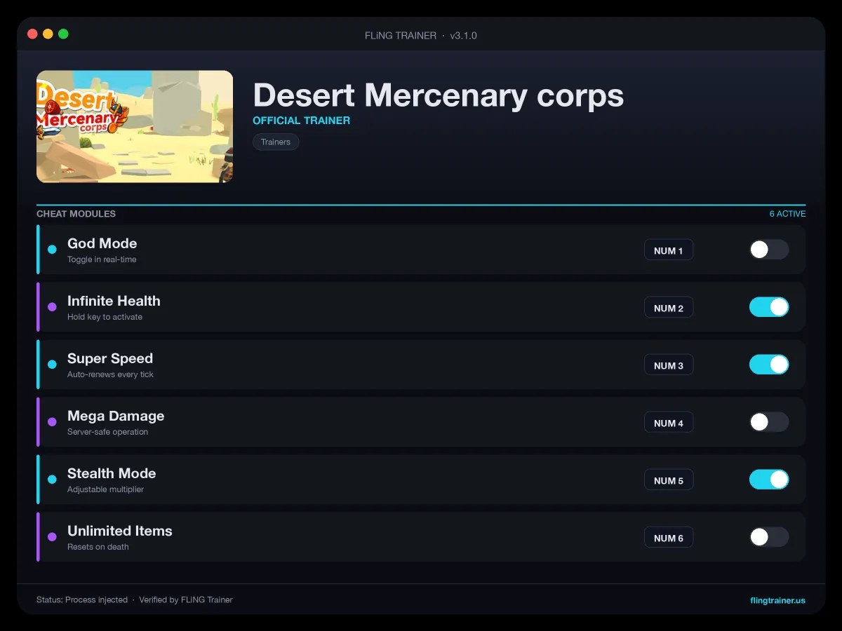 Desert Mercenary corps Trainer interface