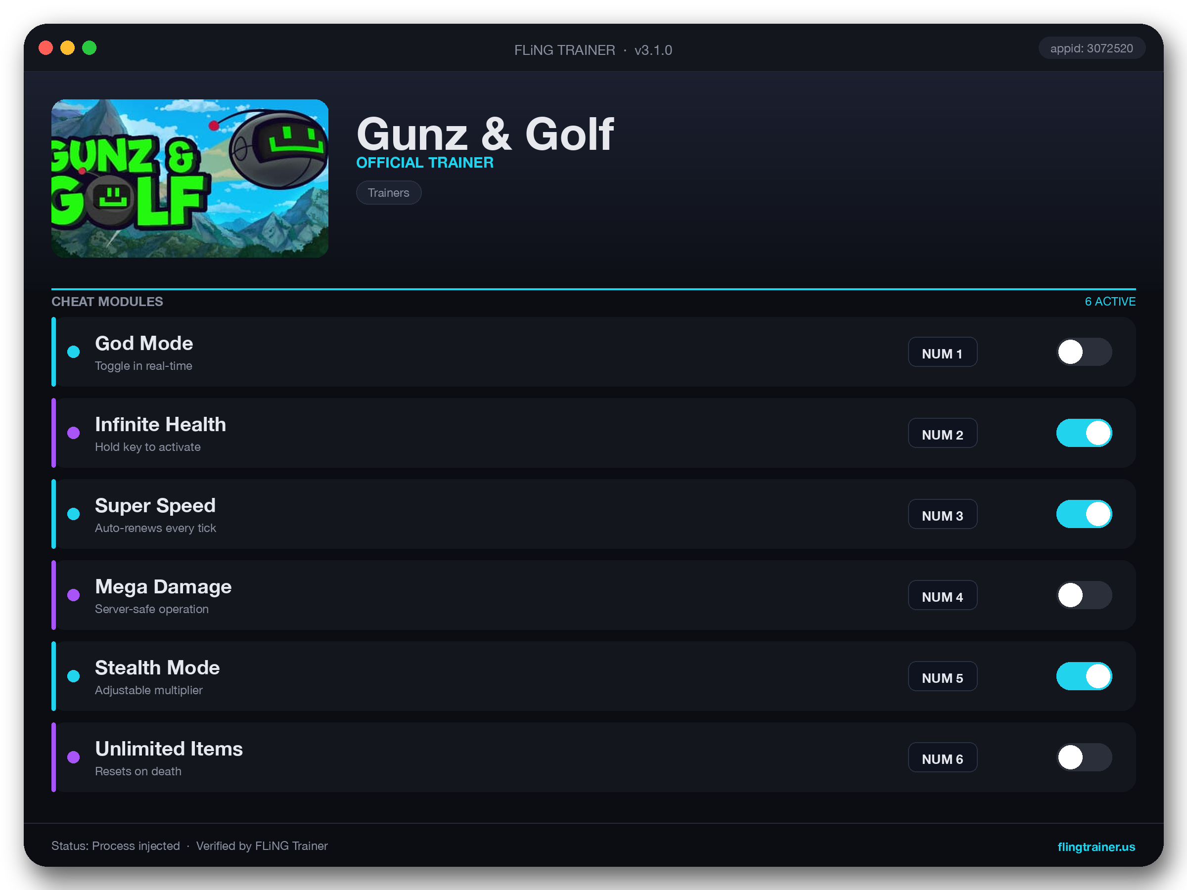 Gunz & Golf Trainer interface