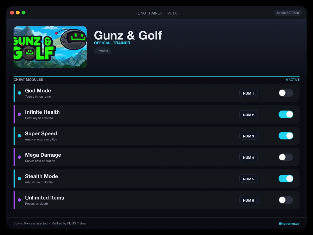 Gunz & Golf Trainer interface