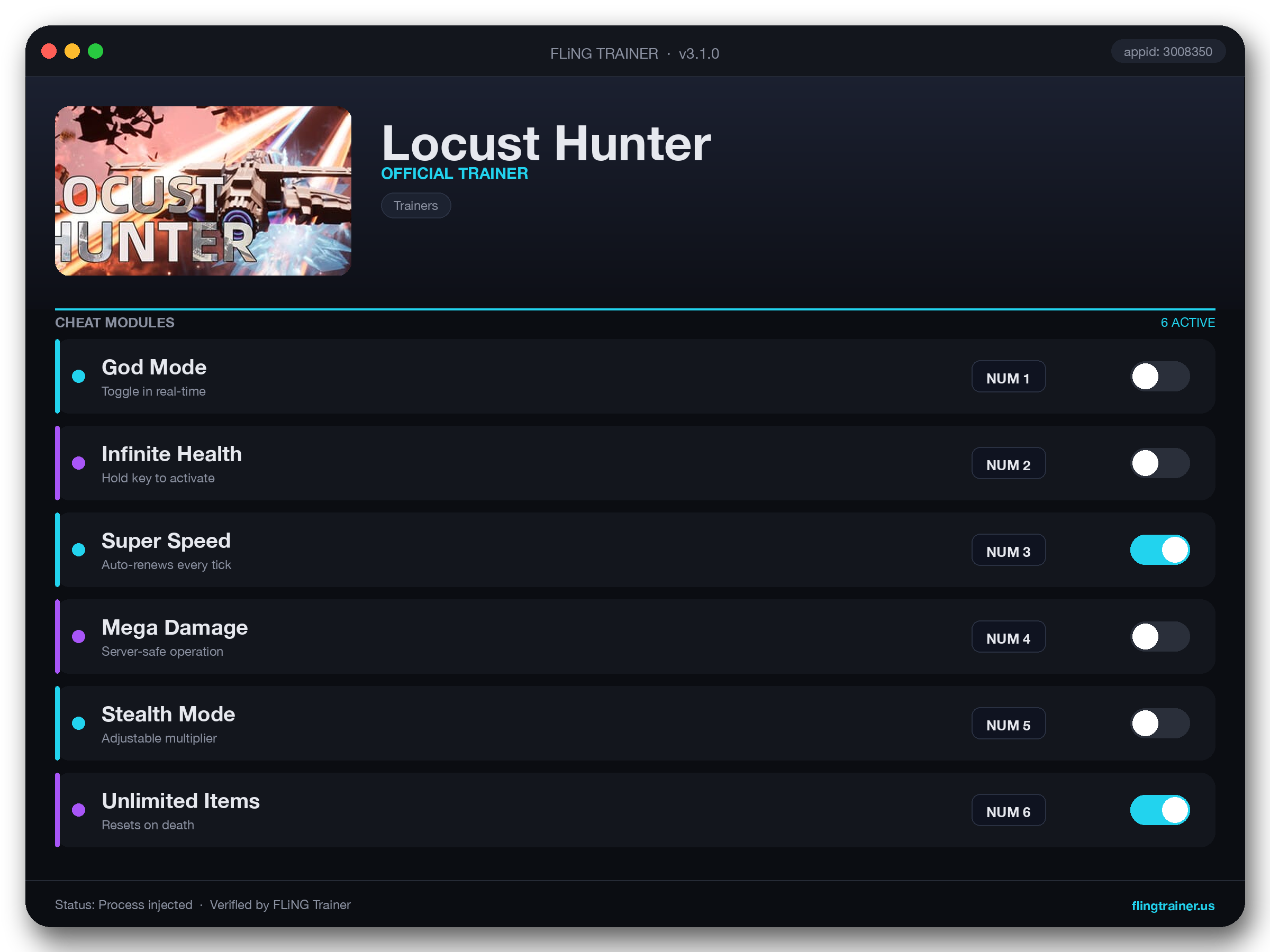 Locust Hunter Trainer interface