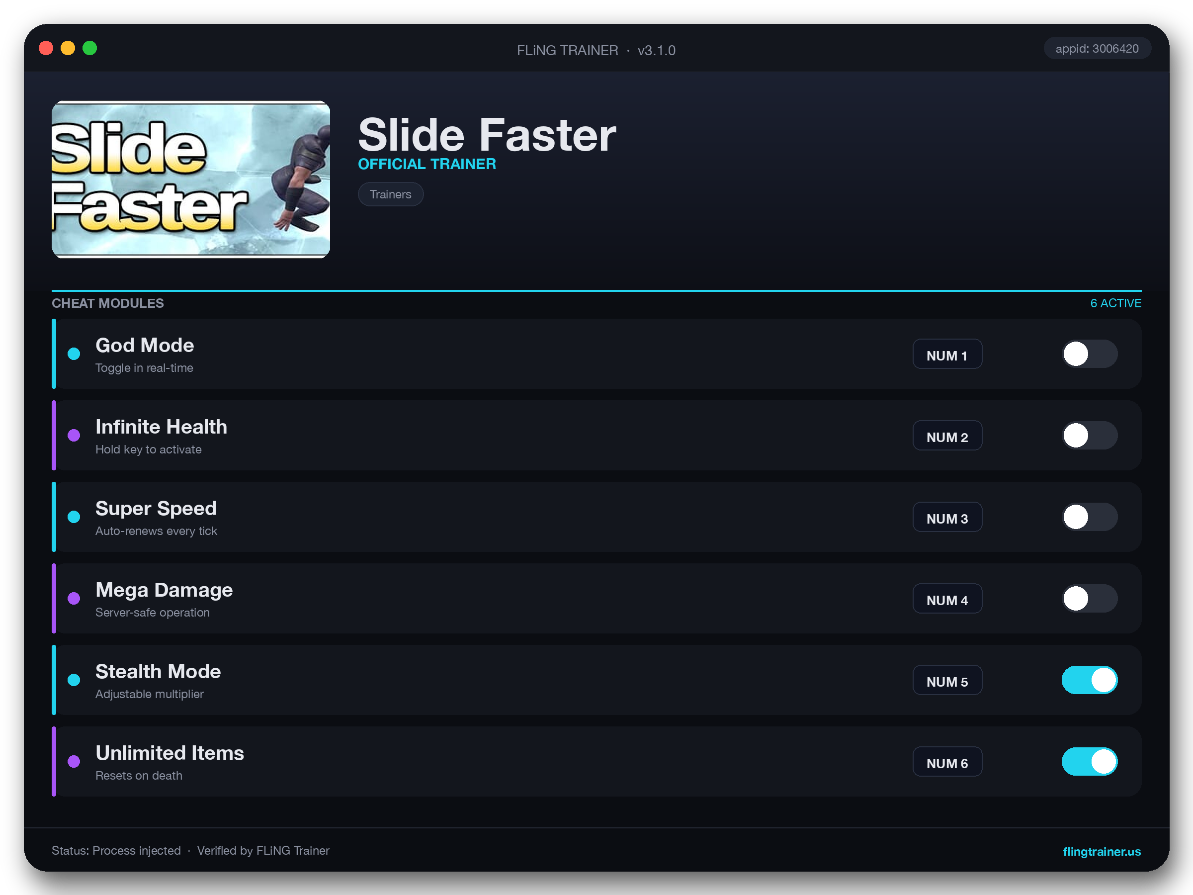 Slide Faster Trainer interface