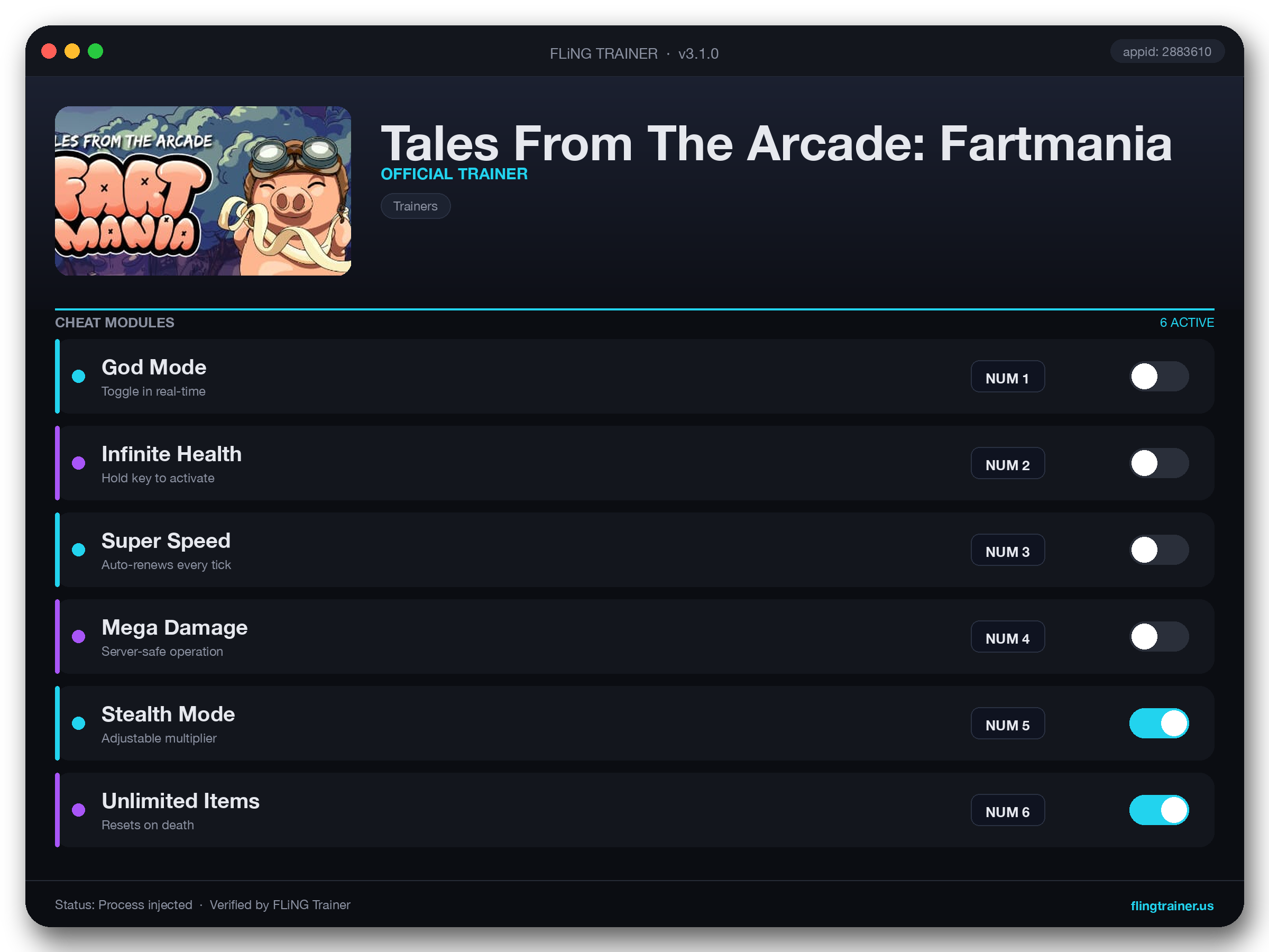 Tales From The Arcade: Fartmania Trainer interface