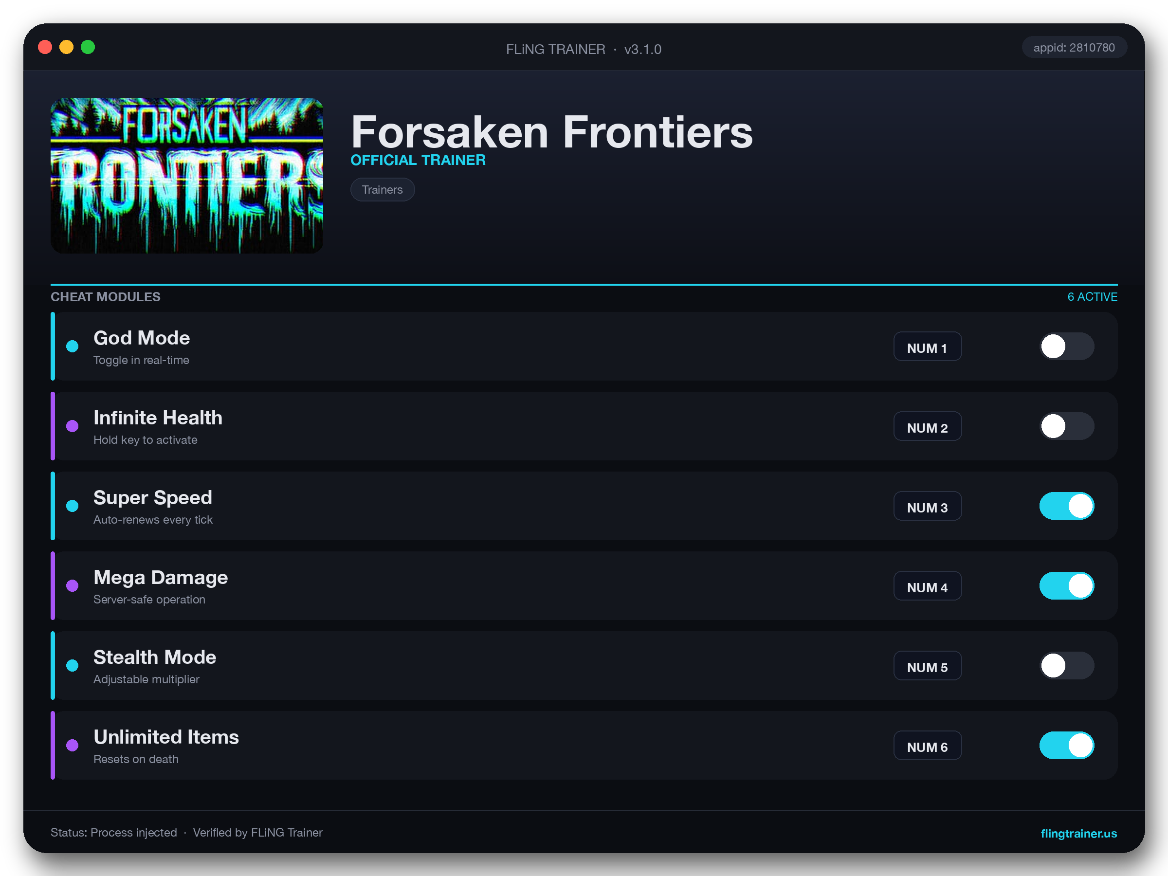 Forsaken Frontiers Trainer interface