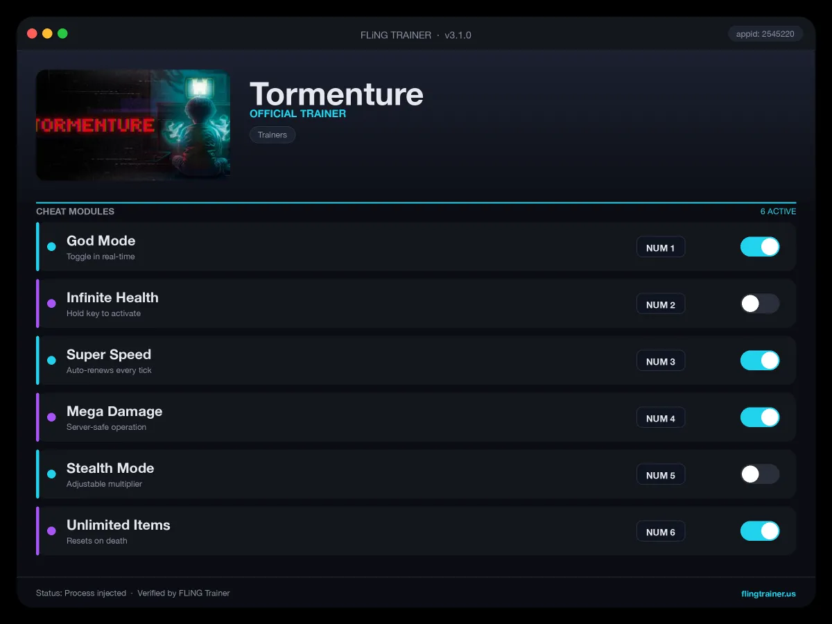 Tormenture Trainer interface