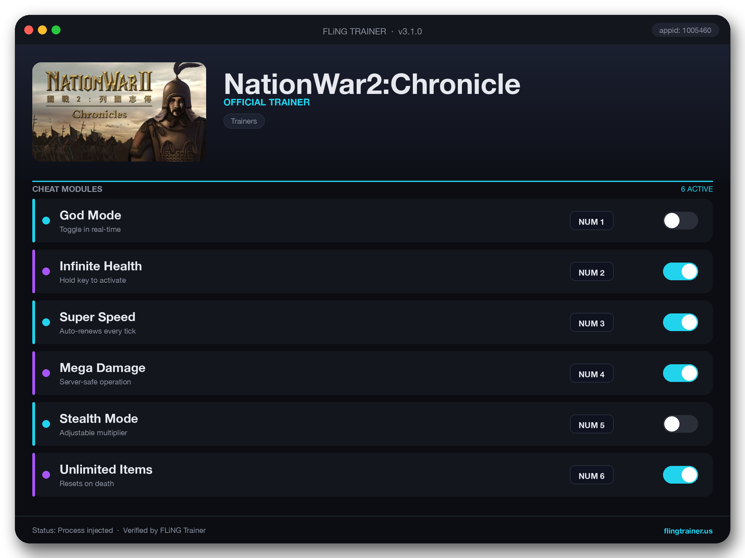 NationWar2:Chronicle Trainer interface