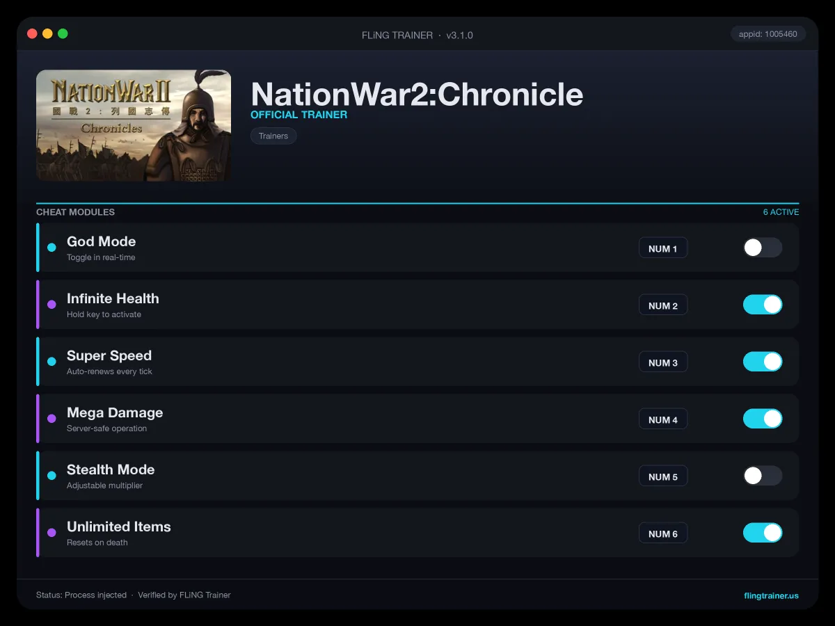 NationWar2:Chronicle Trainer interface