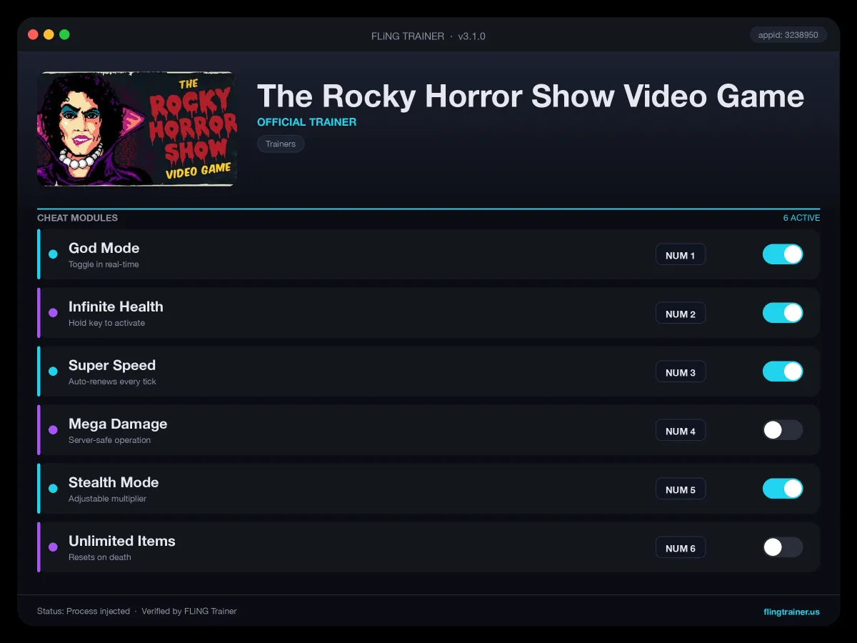 The Rocky Horror Show Video Game Trainer interface