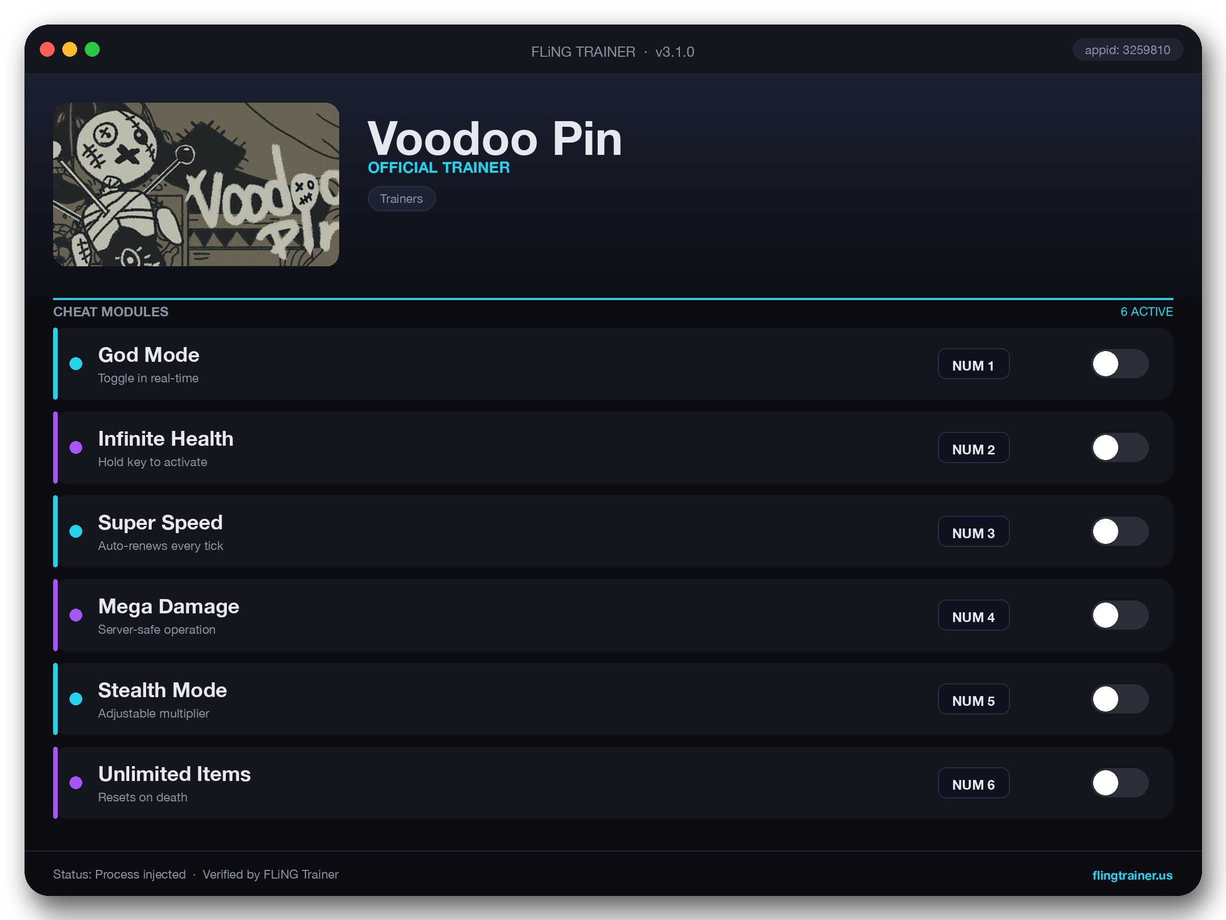 Voodoo Pin Trainer interface