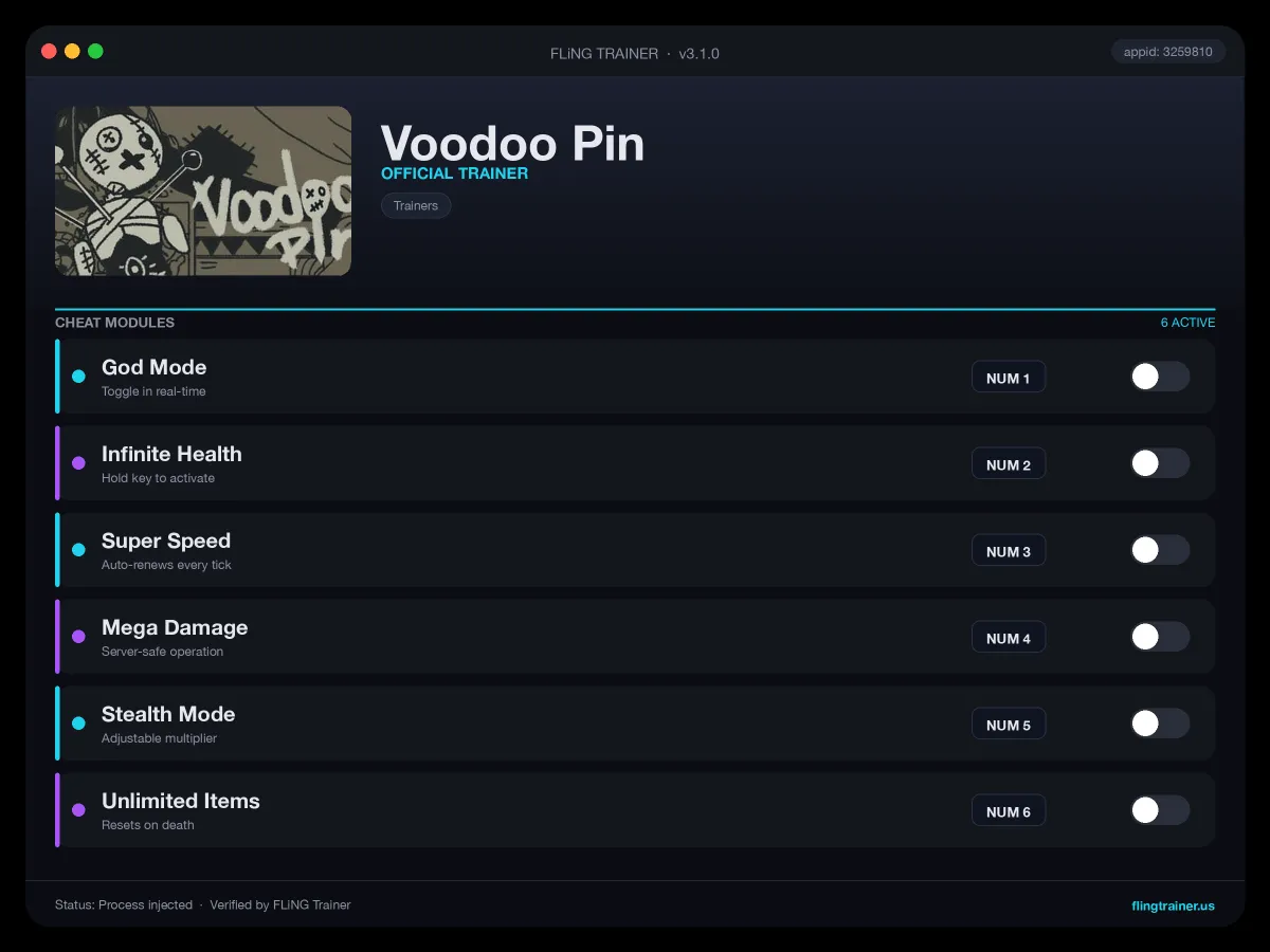 Voodoo Pin Trainer interface