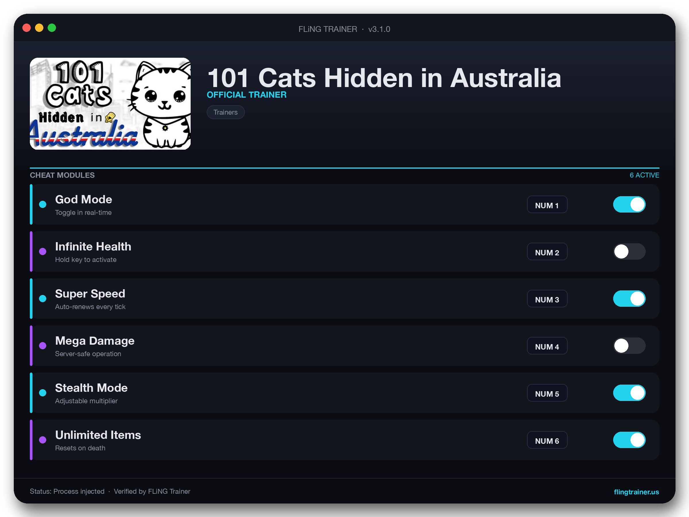 101 Cats Hidden in Australia Trainer interface
