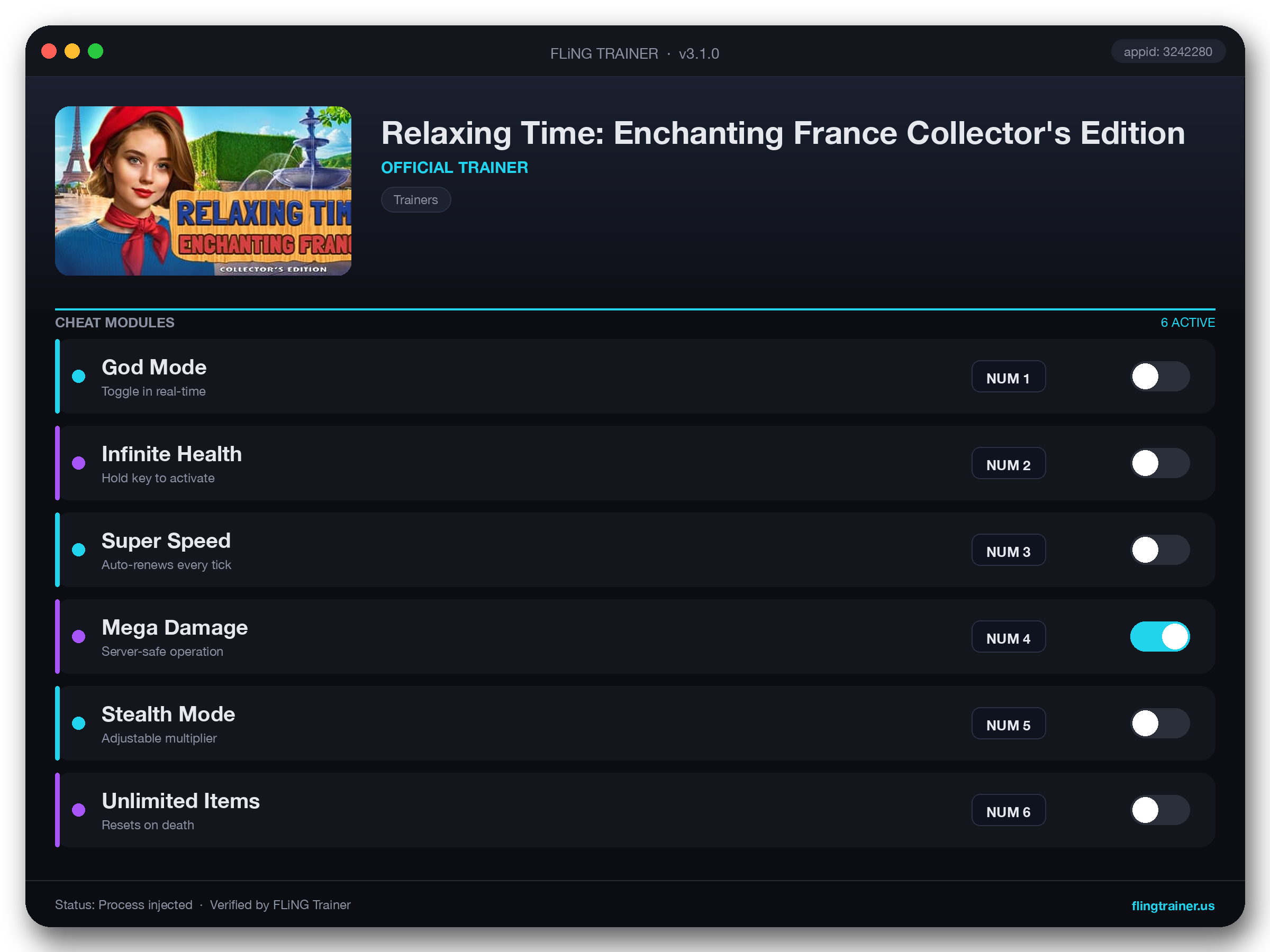 Relaxing Time: Enchanting France Collector's Edition Trainer interface