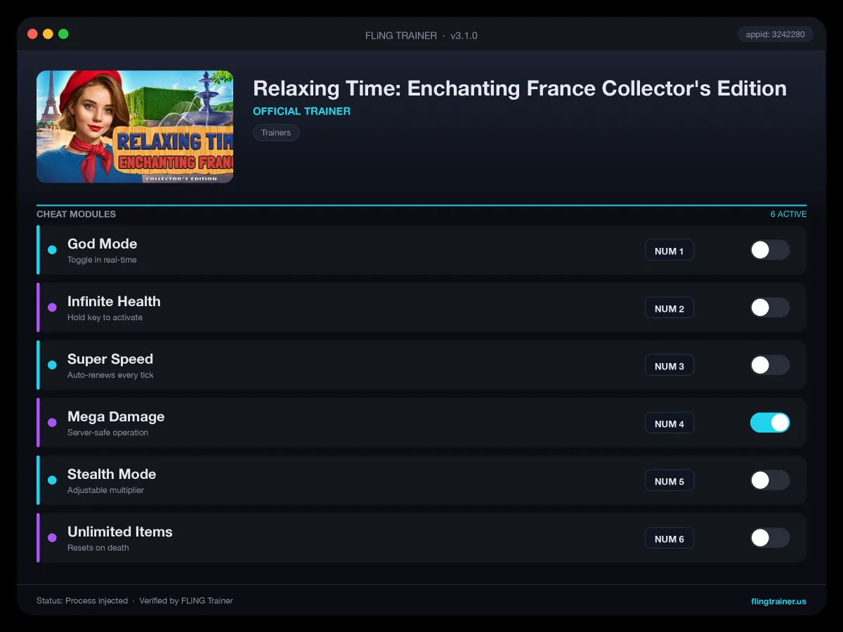 Relaxing Time: Enchanting France Collector's Edition Trainer interface