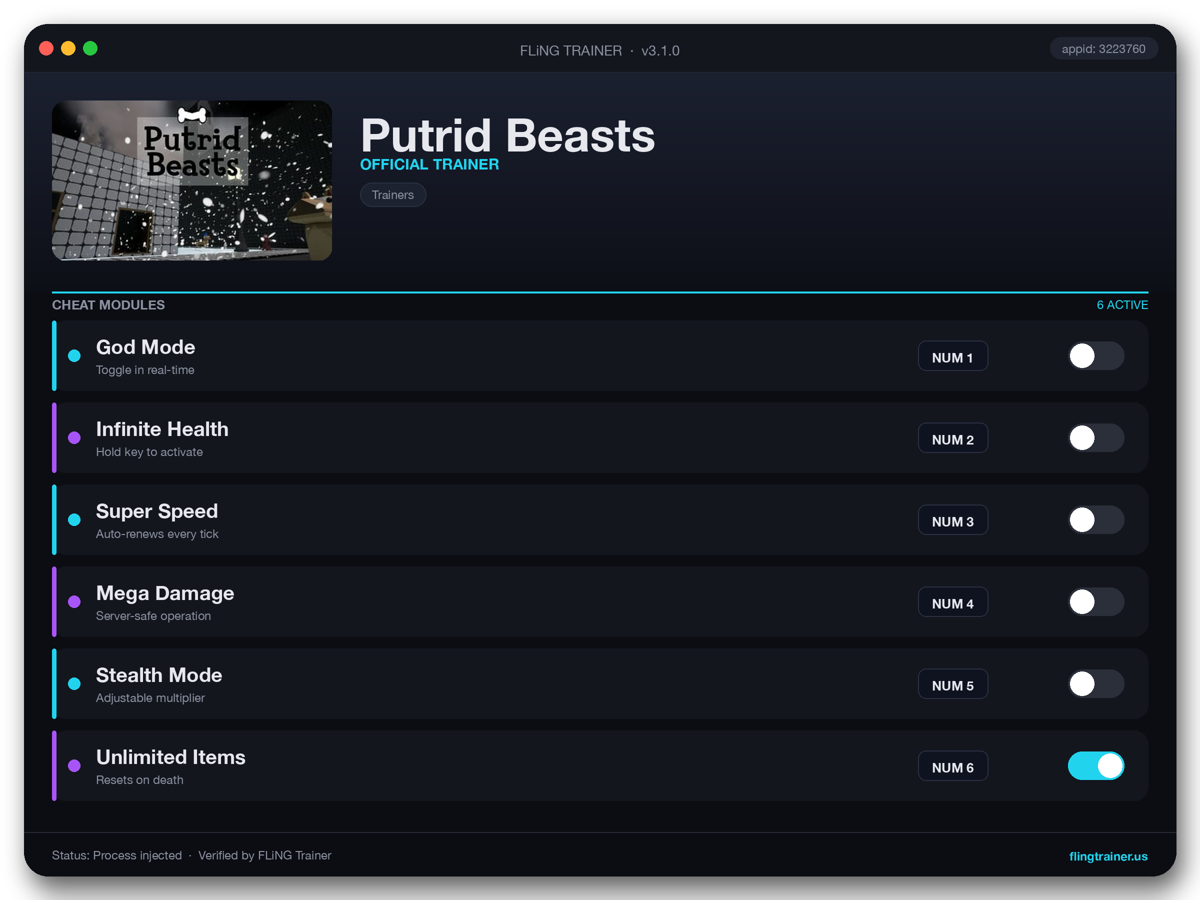 Putrid Beasts Trainer interface