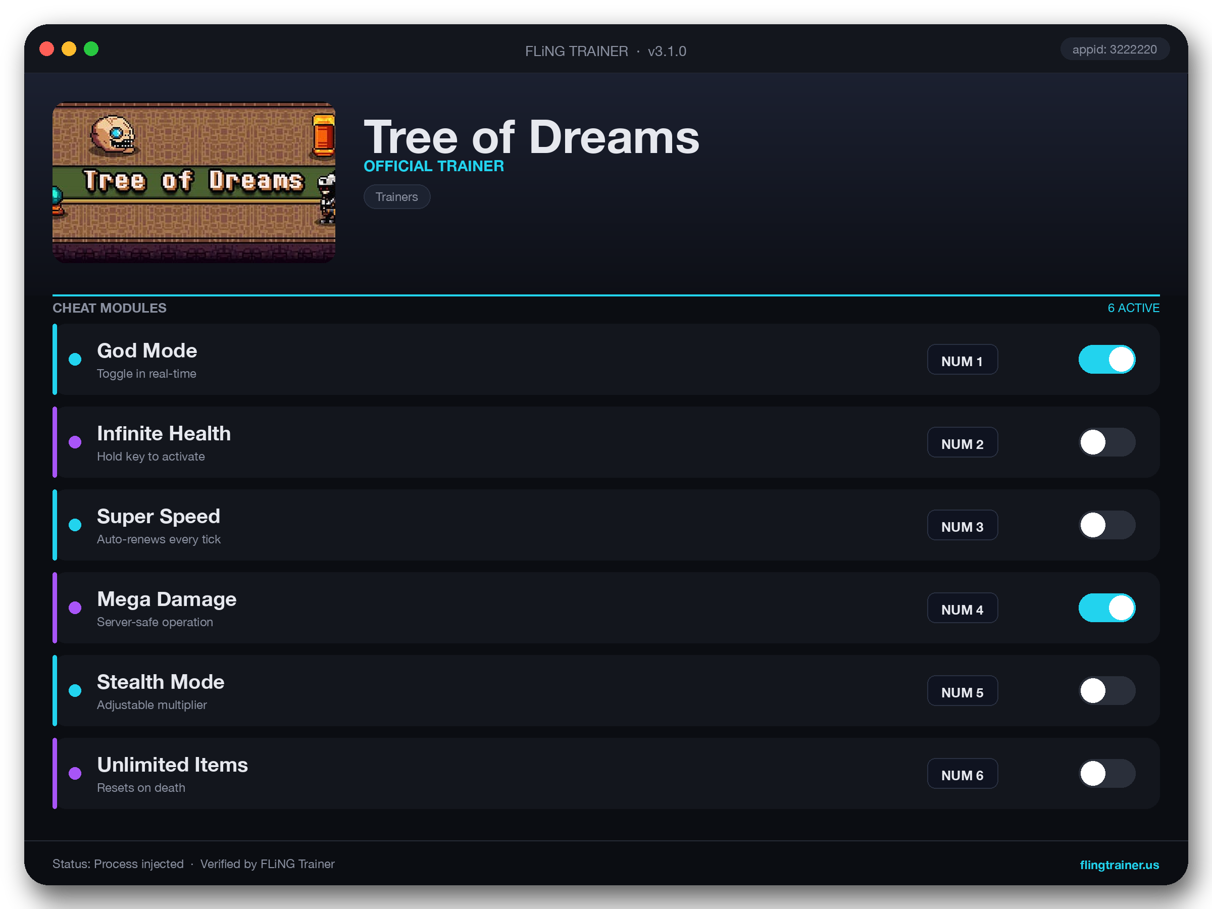 Tree of Dreams Trainer interface